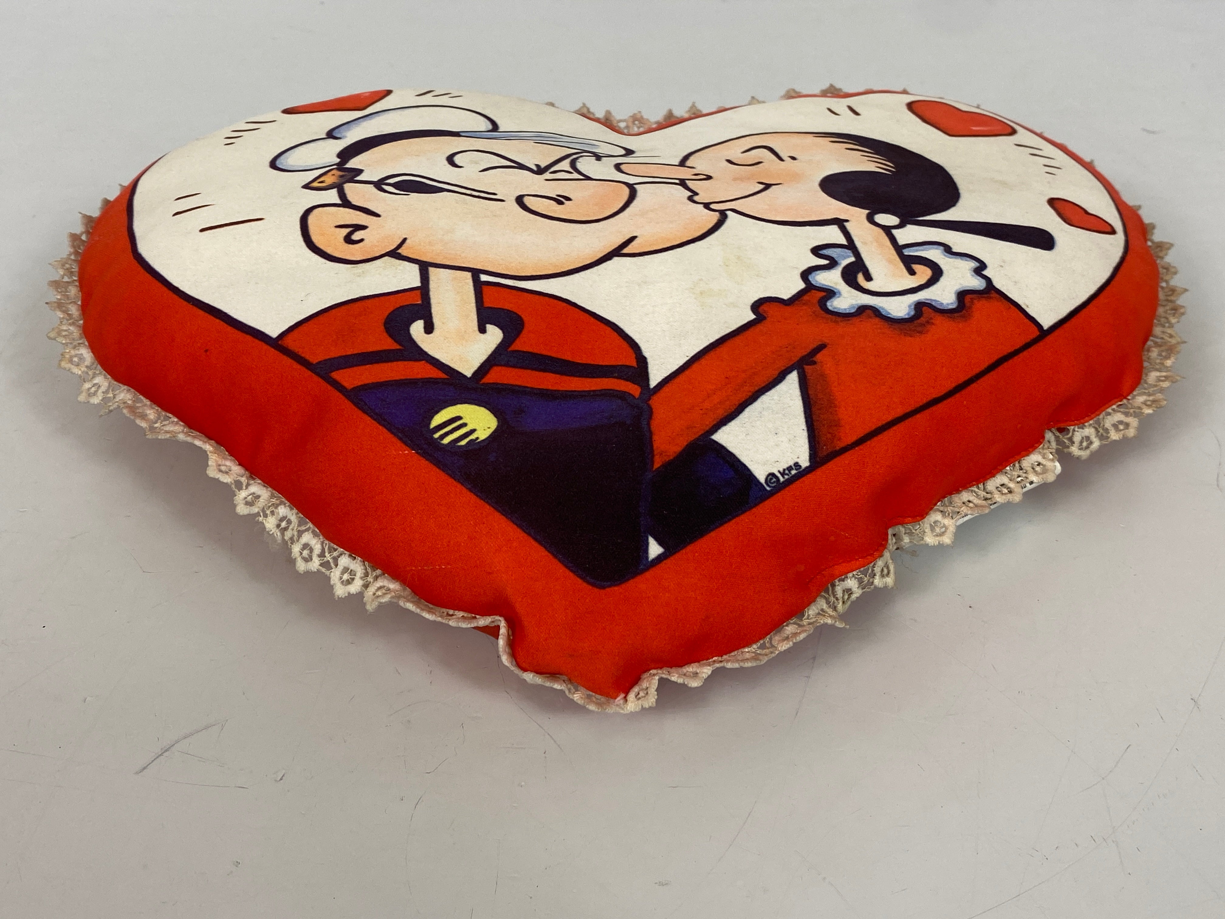 Scarce 1940s Popeye & Olive Oyl Polyester Sweetheart Pillow