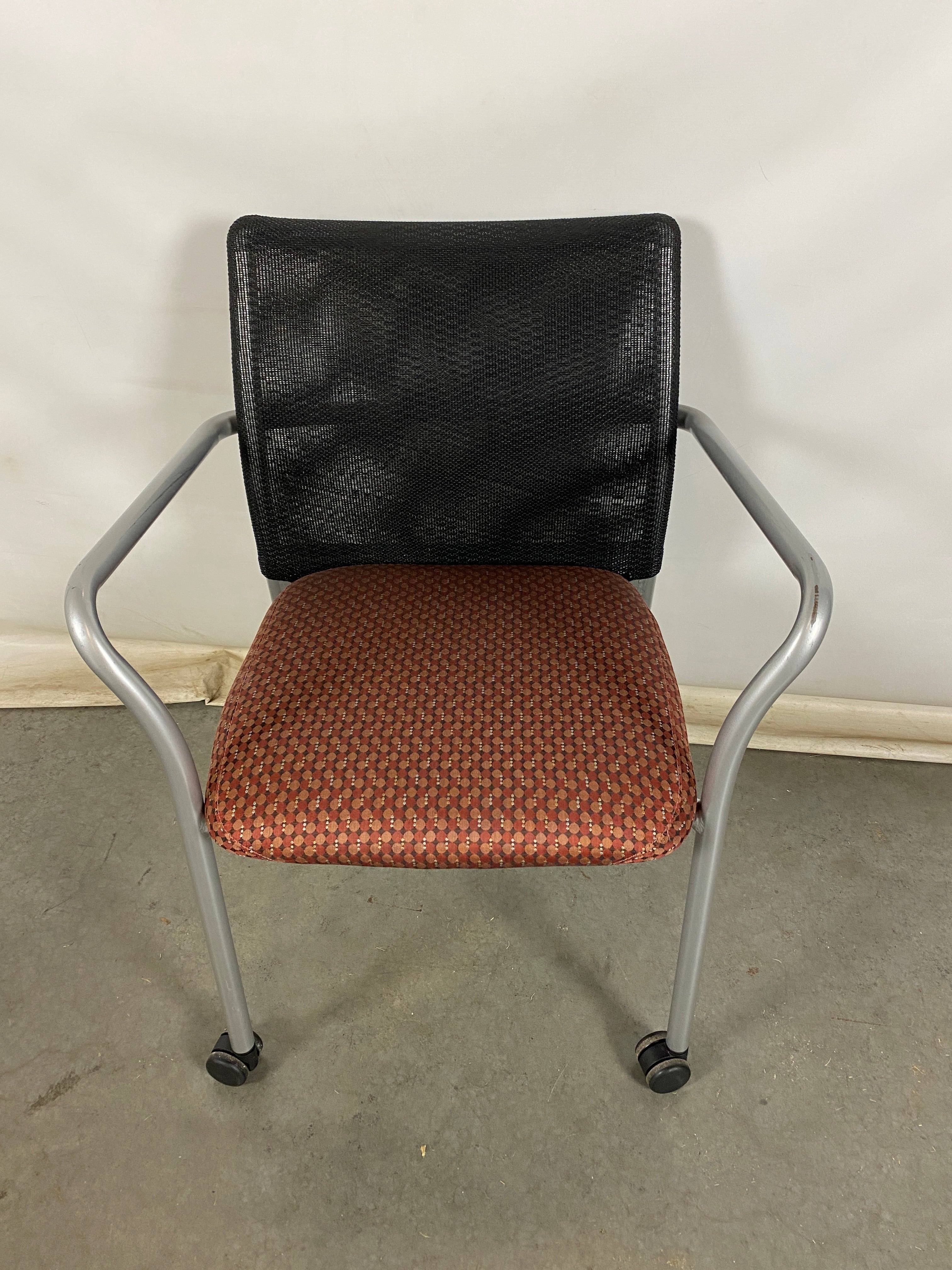 Steelcase Red Patterned Rolling Chair w/ Arms