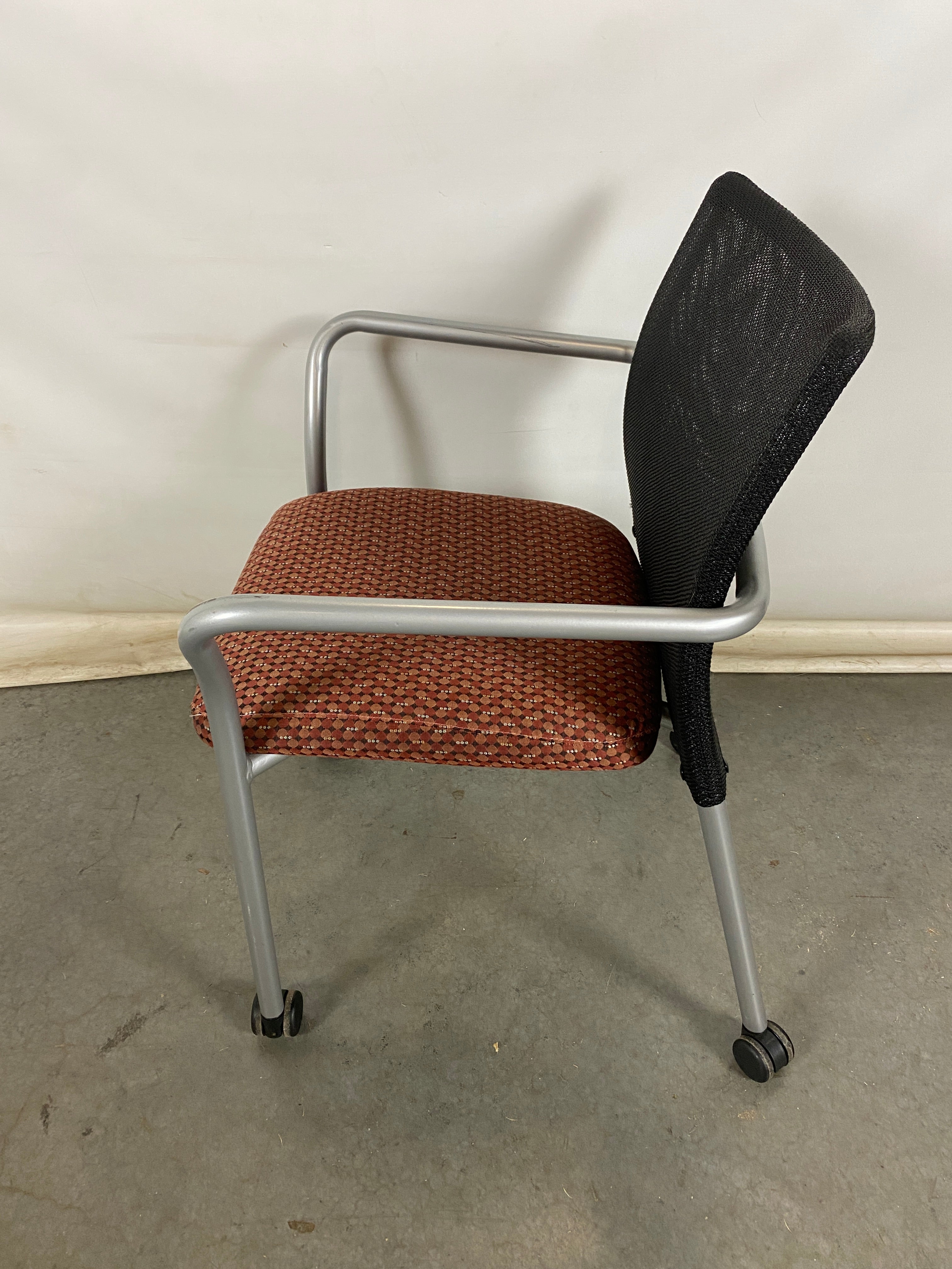 Steelcase Red Patterned Rolling Chair w/ Arms