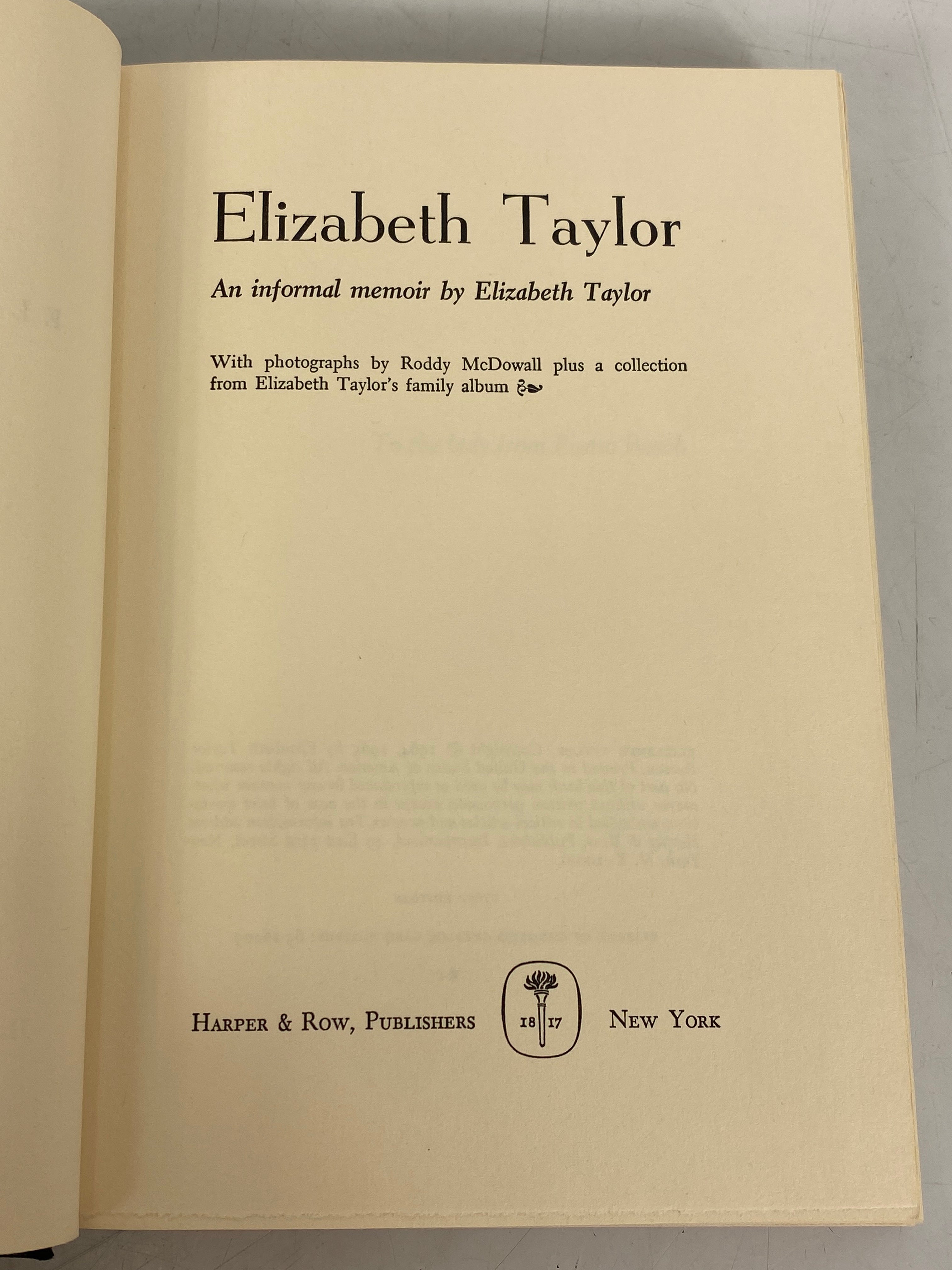 Elizabeth Taylor An Informal Memoir 1965 Stated First Edition HCDJ