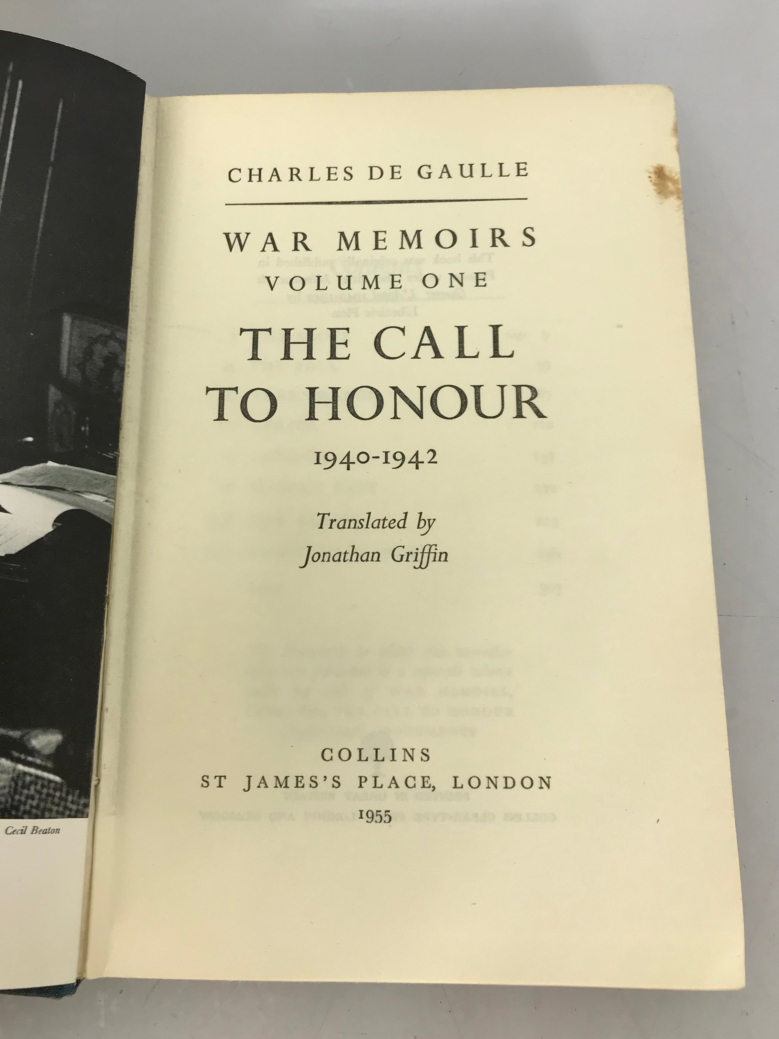War Memories The Call to Honor 1940-1942 by Charles de Gaulle 1955 HC DJ