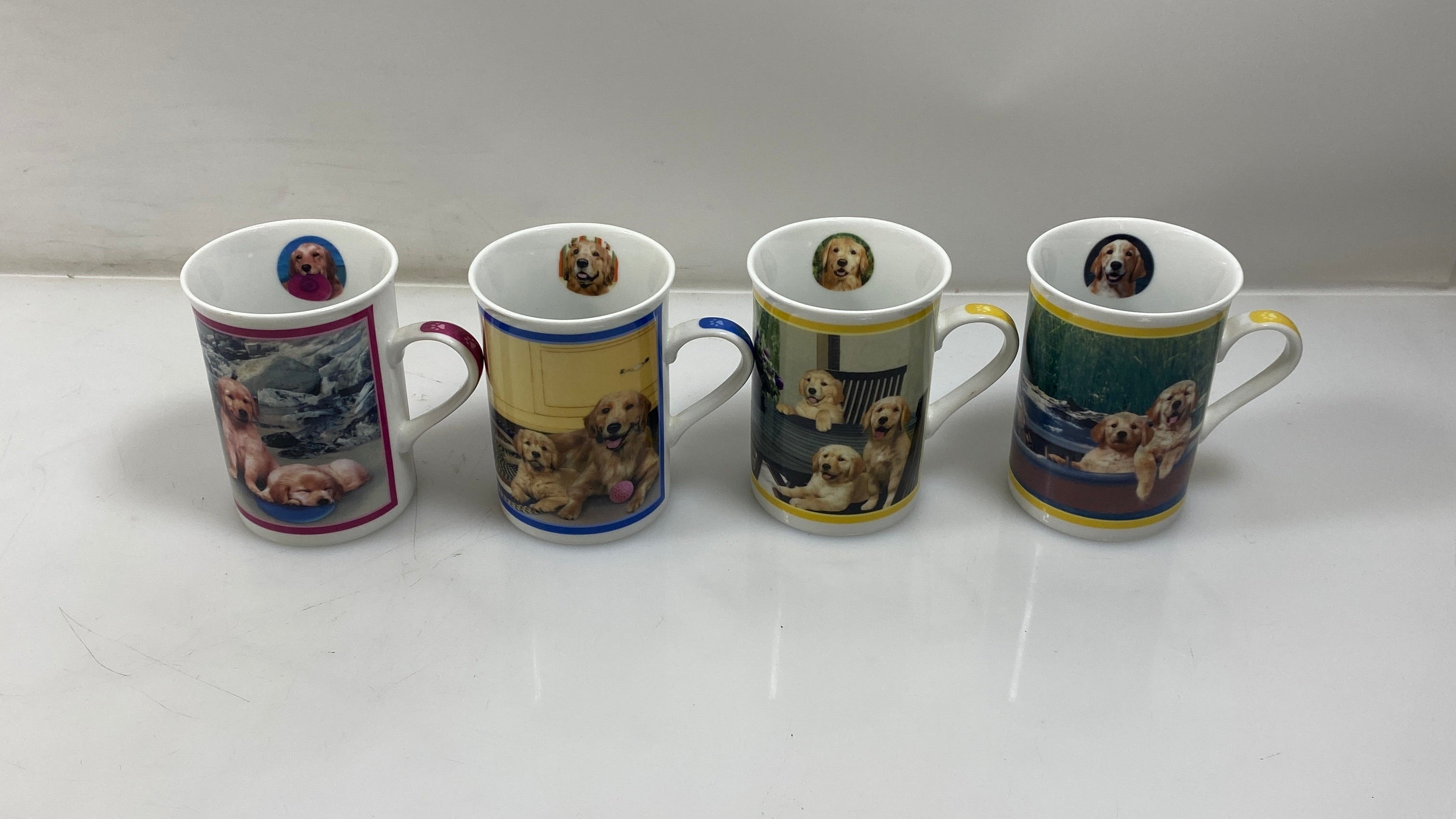 Set of 4 Danbury Mint Golden Retriever Porcelain Collector Mugs