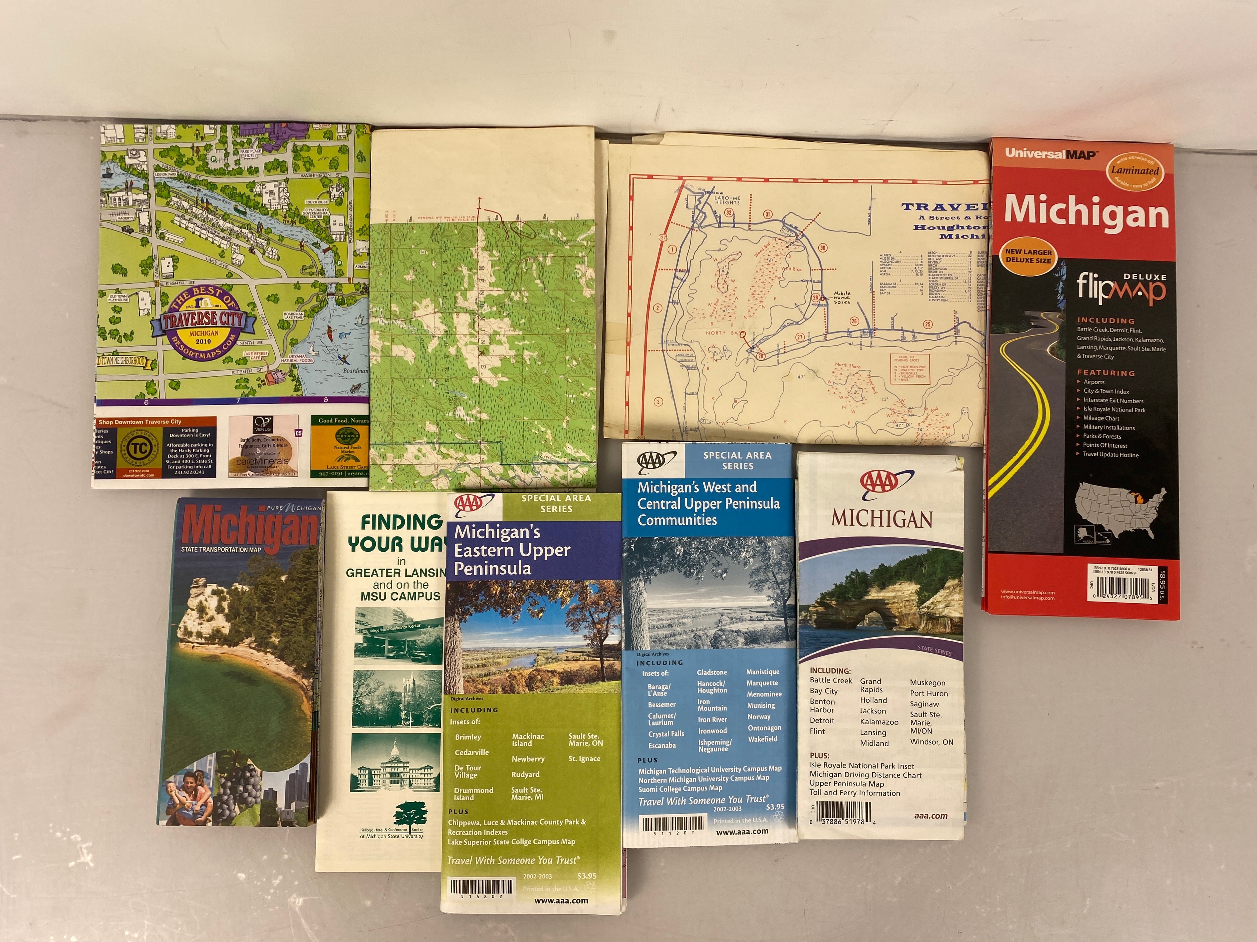 Lot of Michigan Maps: Flip Map/AAA/USGS/Greater Lansing/Traverse City/U.P.