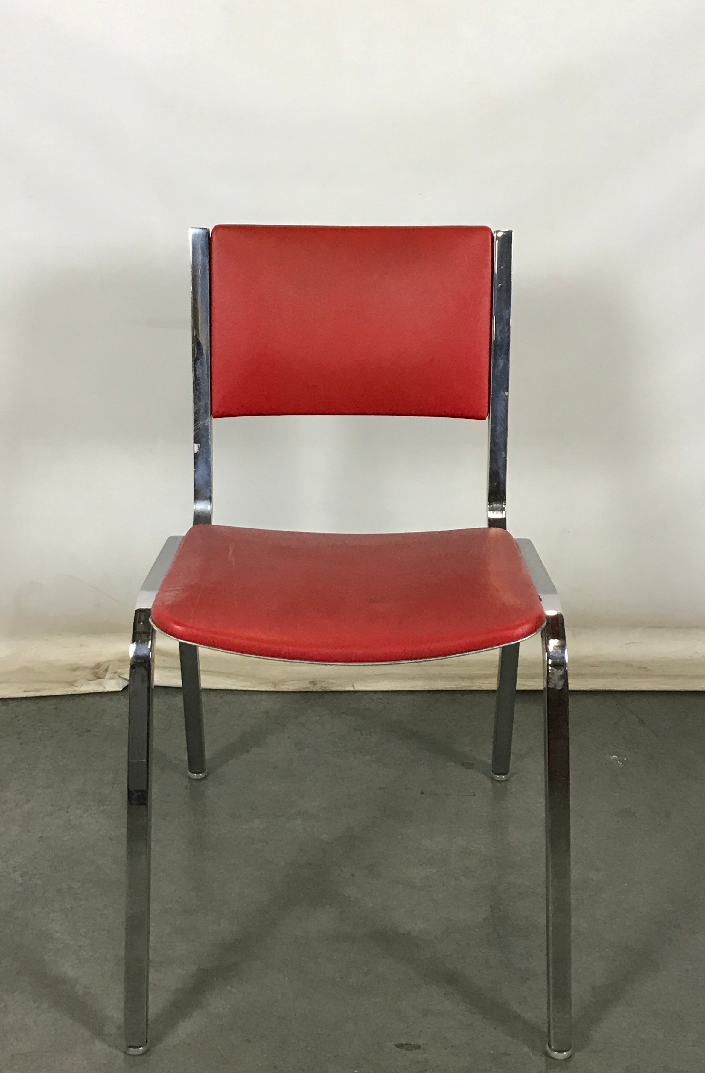 Vintage Steelcase Red Vinyl Armless Chair