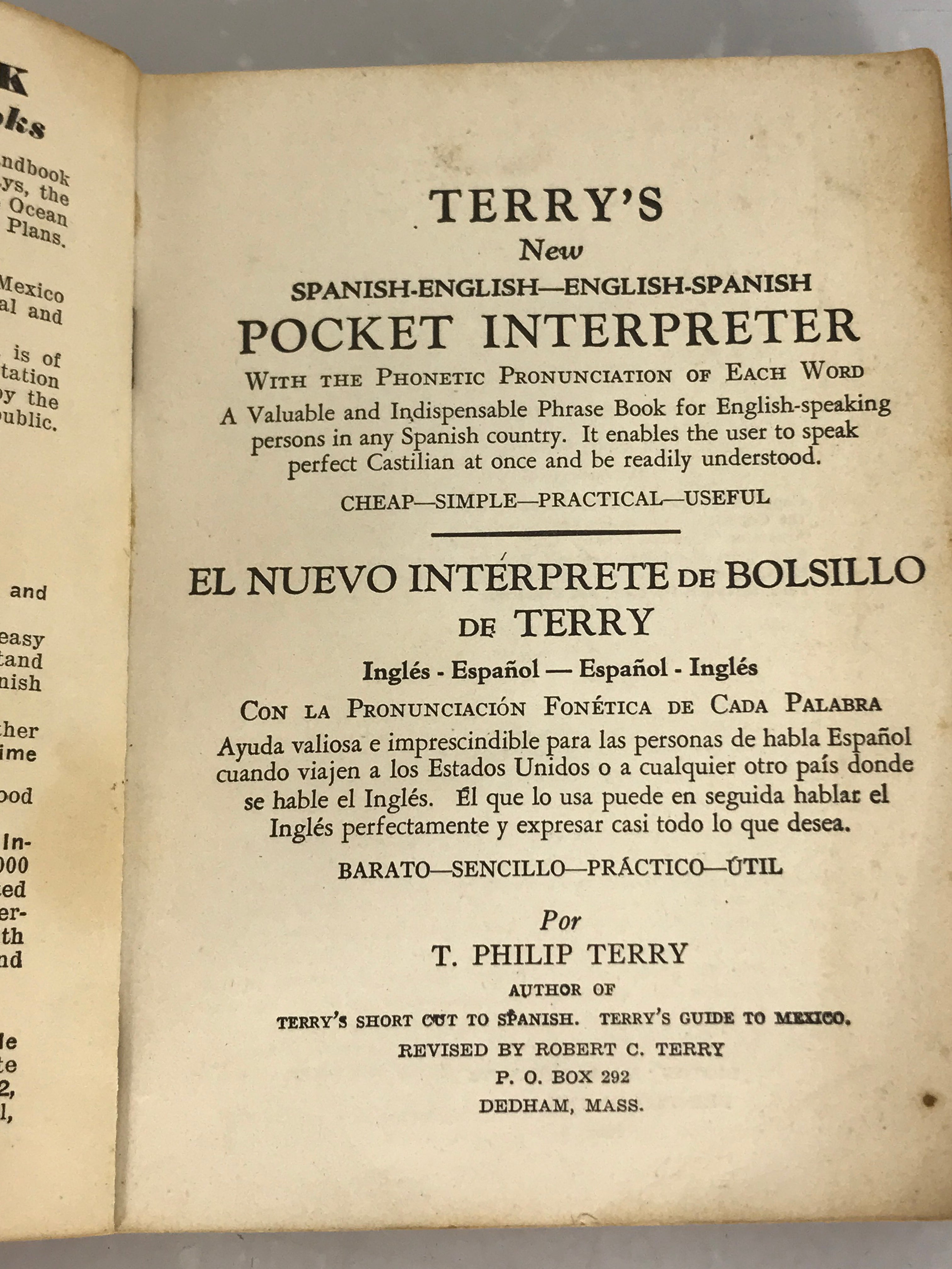 Speak Spanish at Once Terry's Pocket Interpreter T. Philip Terry 1951 Vintage SC