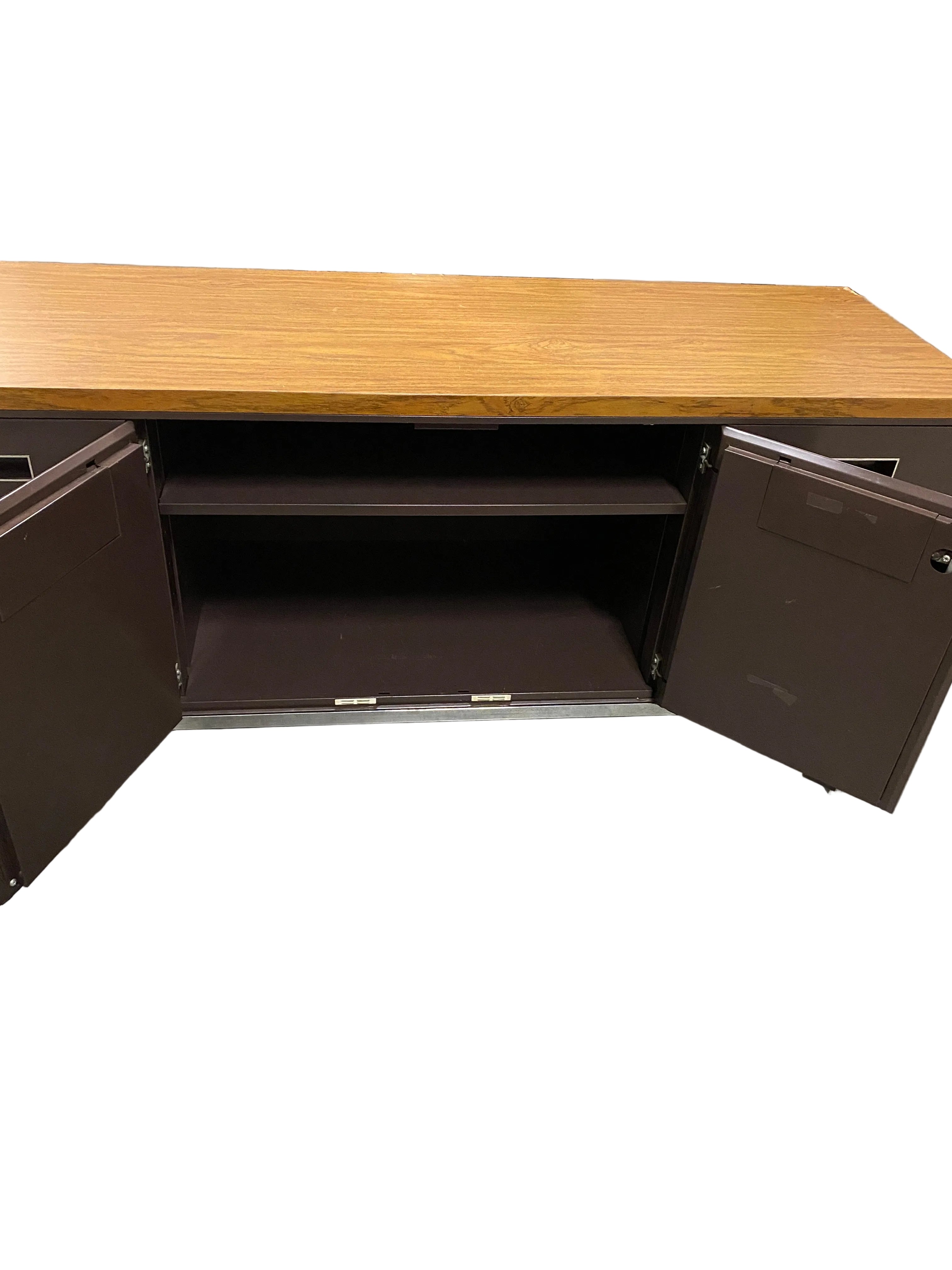 Wooden Surface Console Table with Drawers and Cabinet