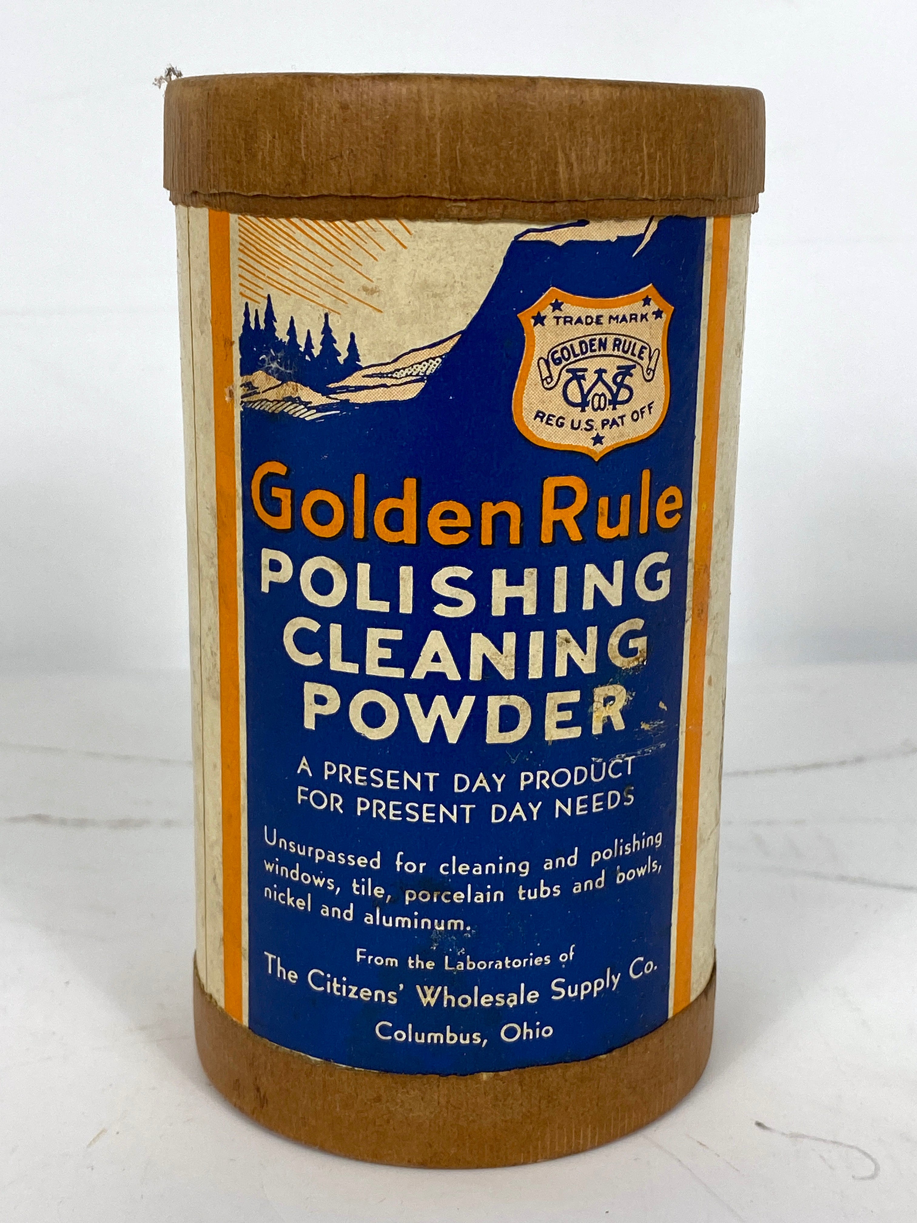 Vintage Golden Rule Polishing Cleaning Powder Cardboard Canister with Paper Label