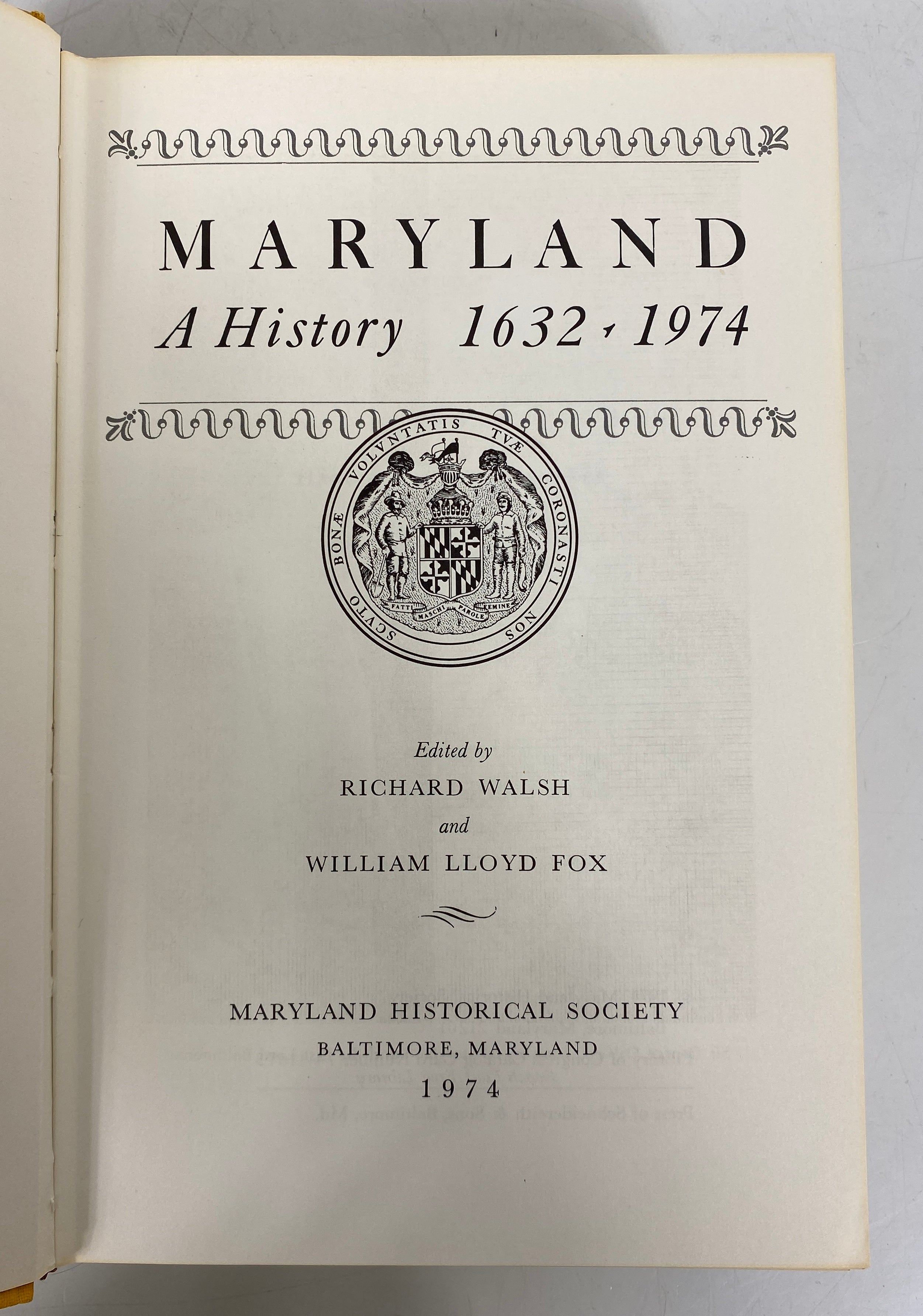 Maryland A History 1632-1974 Walsh/Fox Maryland Historical Soc HC DJ