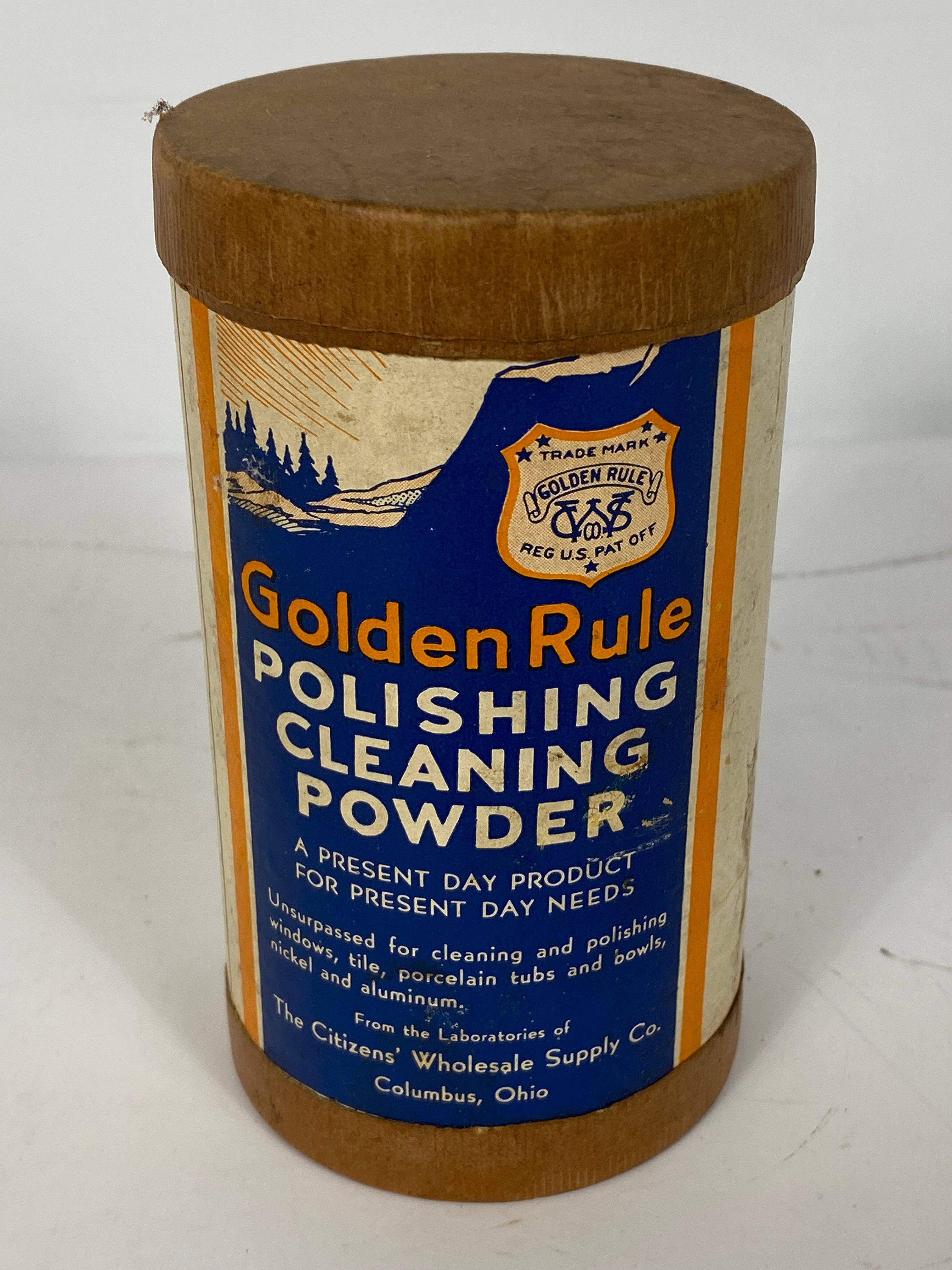 Vintage Golden Rule Polishing Cleaning Powder Cardboard Canister with Paper Label