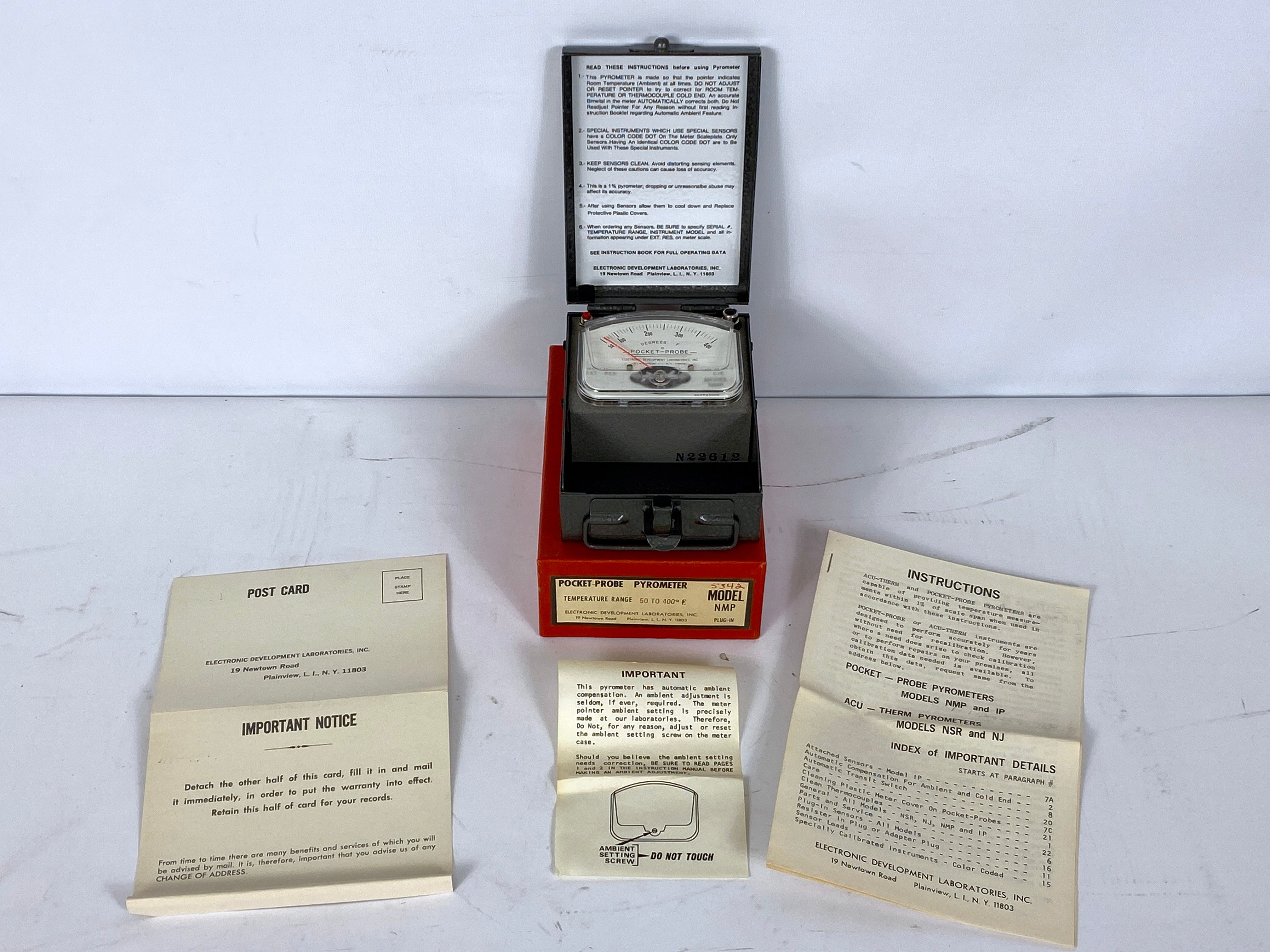 Vintage EDL Pocket-Probe Pyrometer Model NMP in Original Box with Instructions