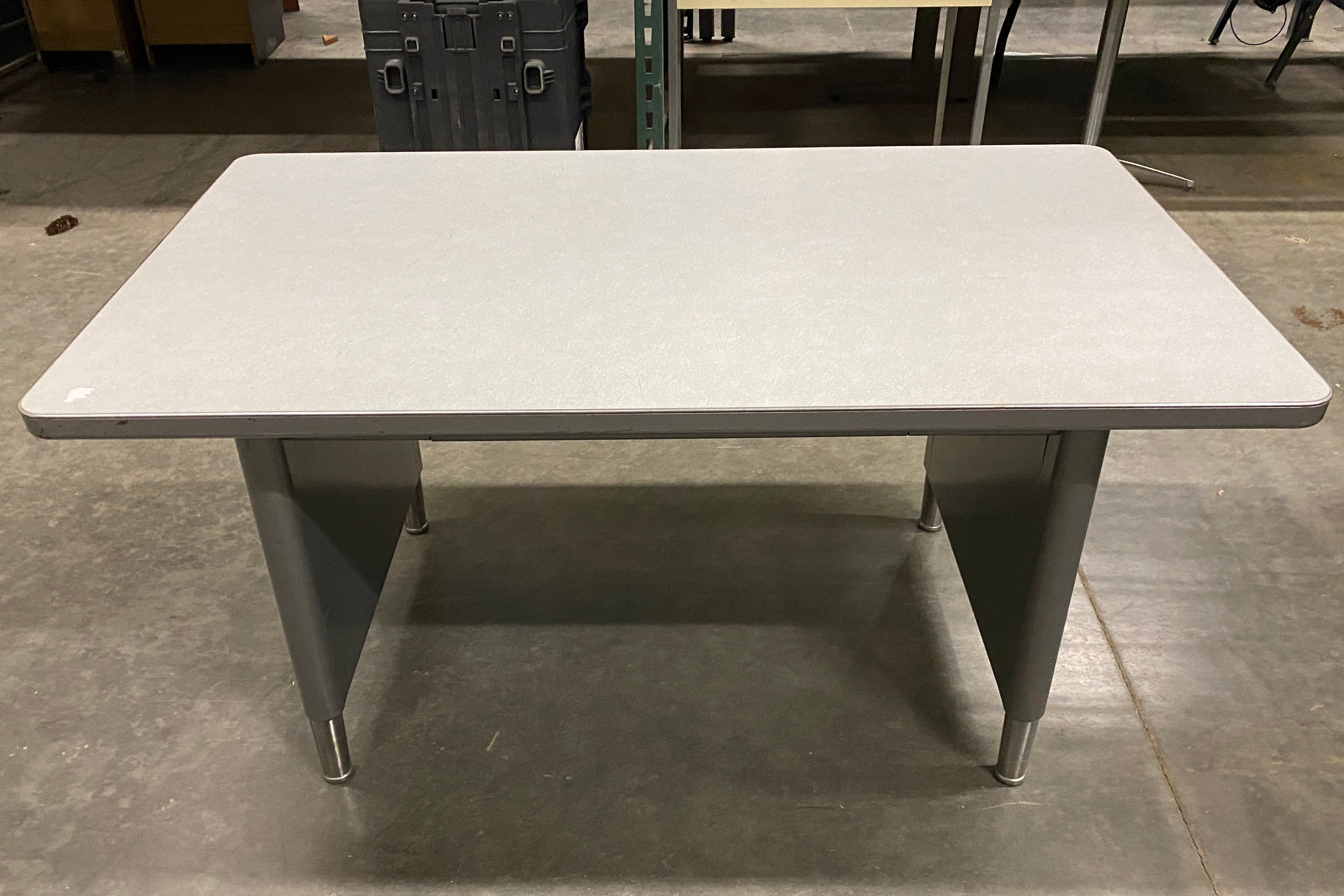 Grey Metal Desk w/ Laminate Top and Drawer