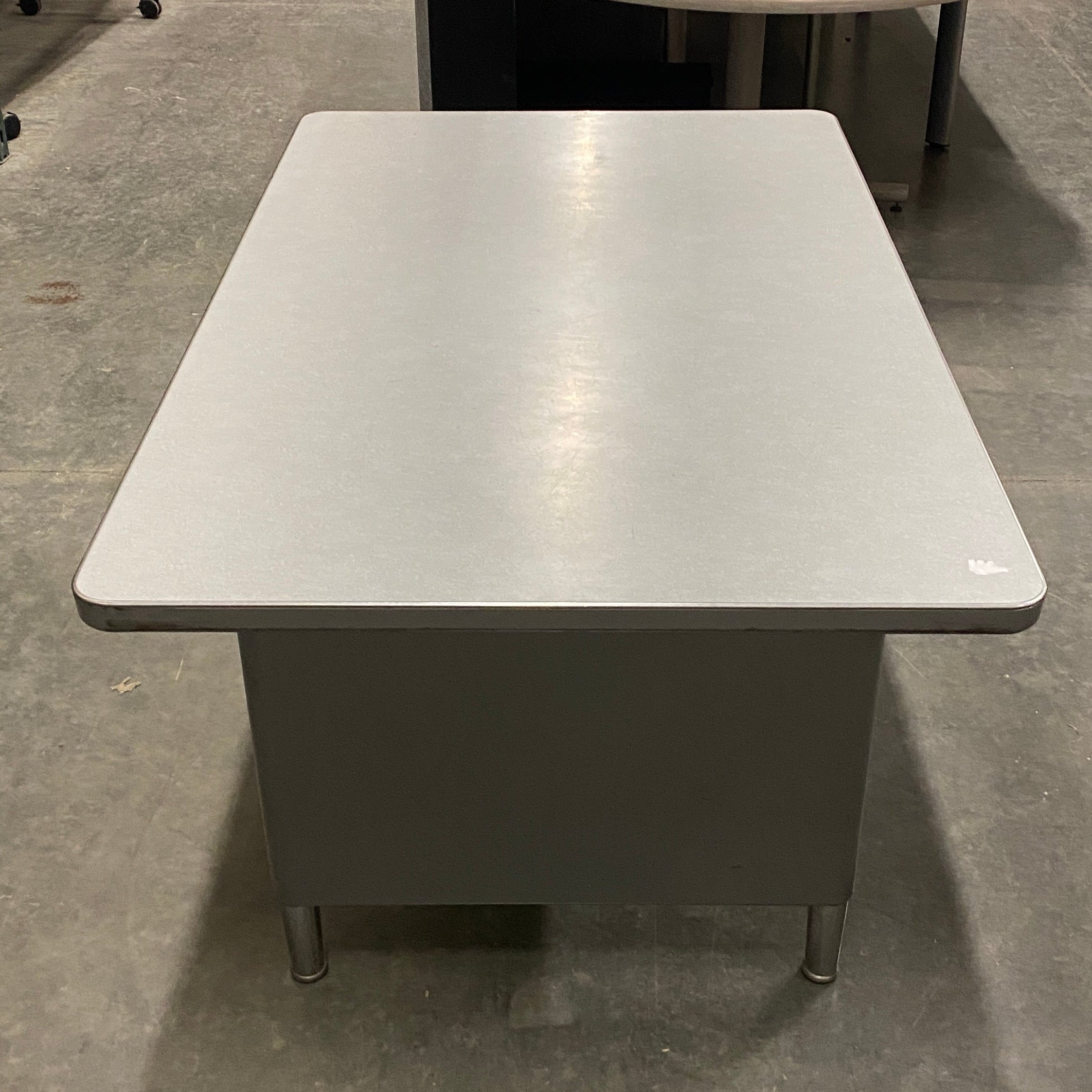 Grey Metal Desk w/ Laminate Top and Drawer