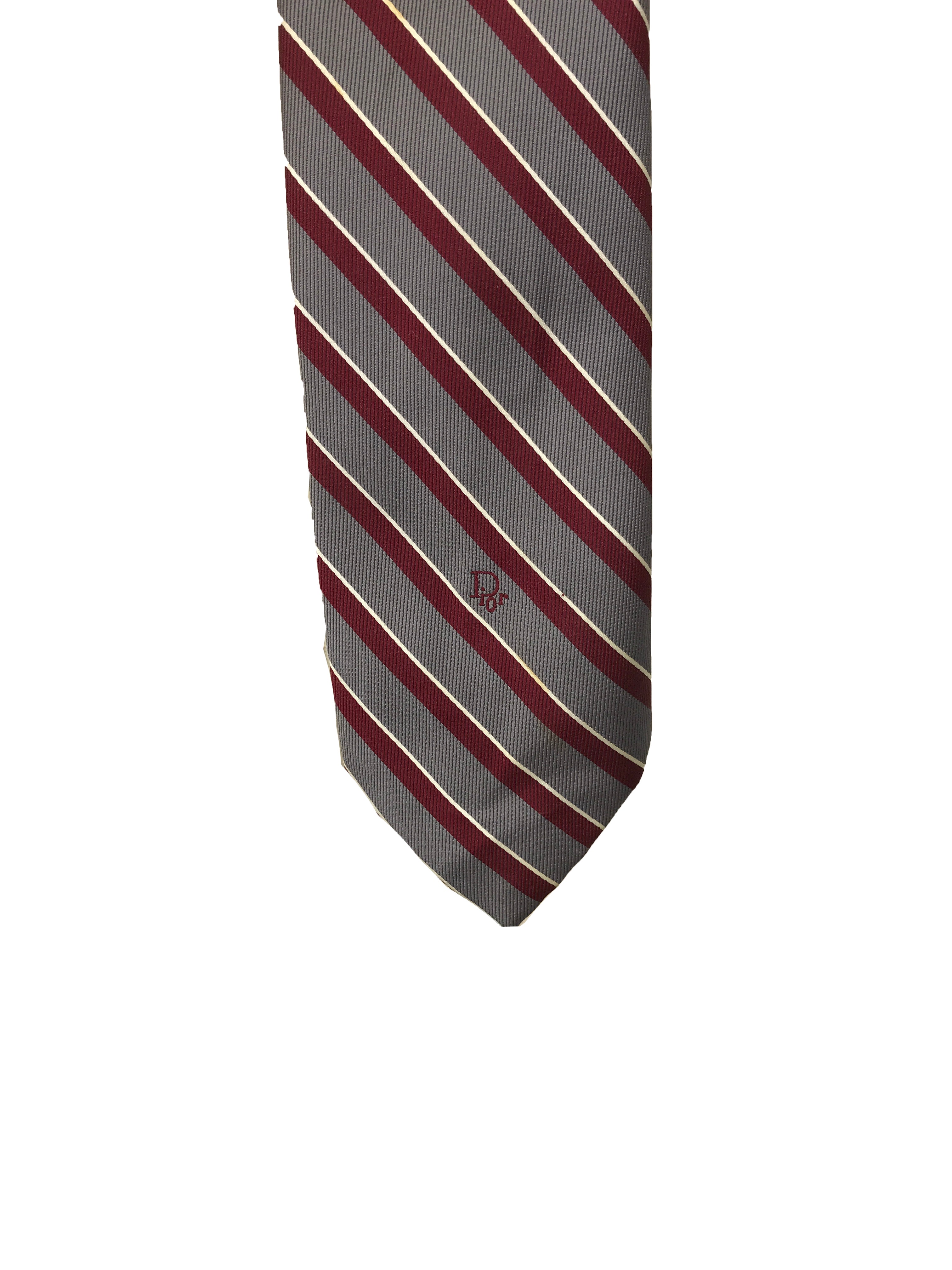 Christian Dior Red and Silver Stripe Tie Men's OS