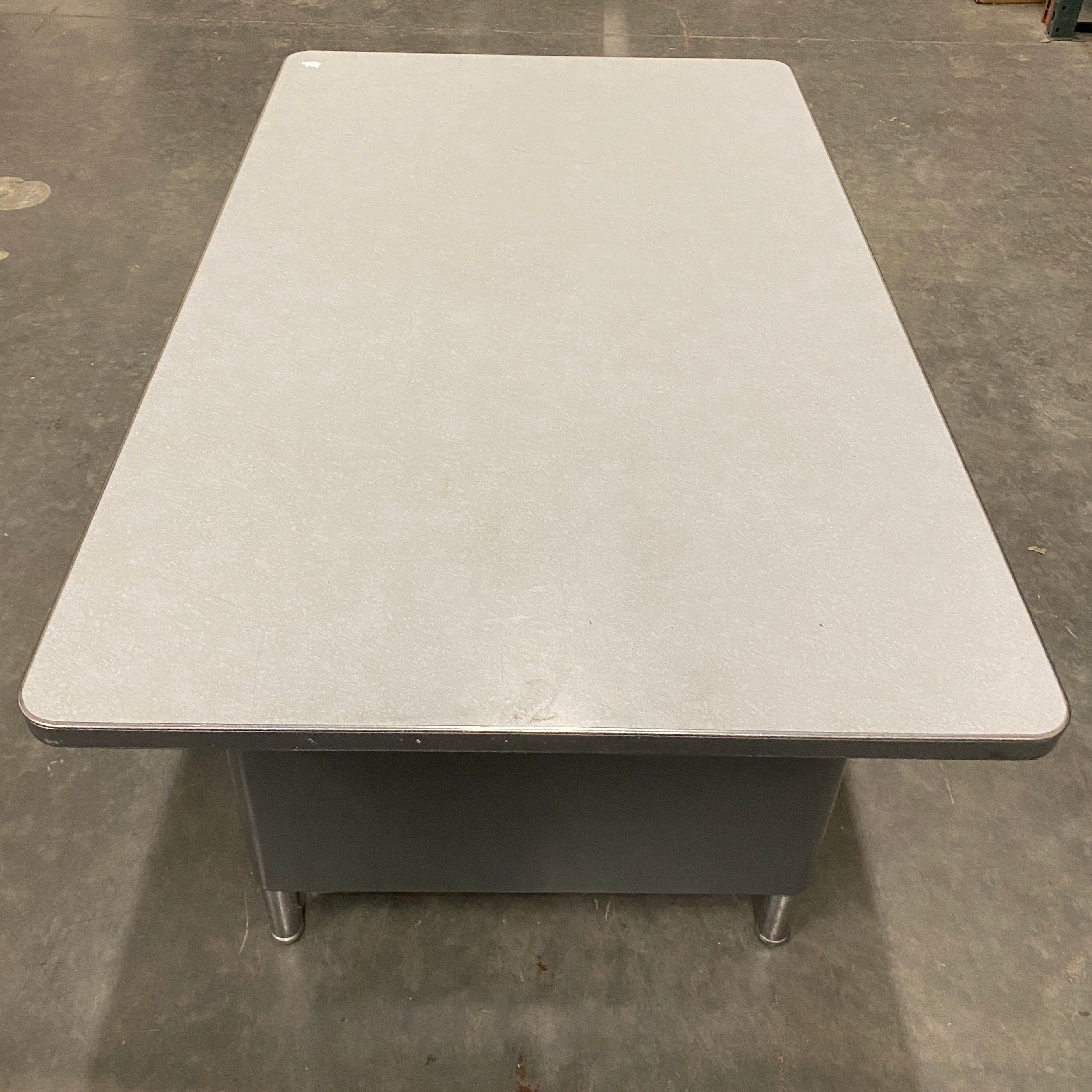 Grey Metal Desk w/ Laminate Top and Drawer