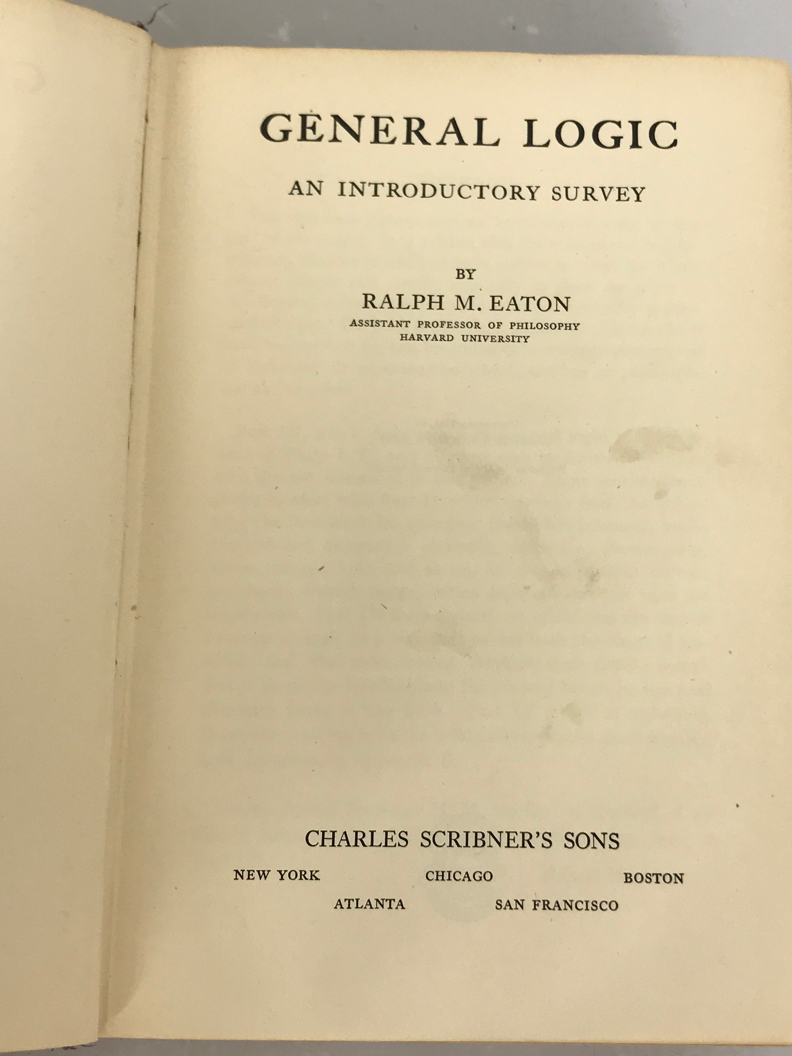 General Logic An Introductory Survey by Ralph Eaton (1931) HC Vintage Text