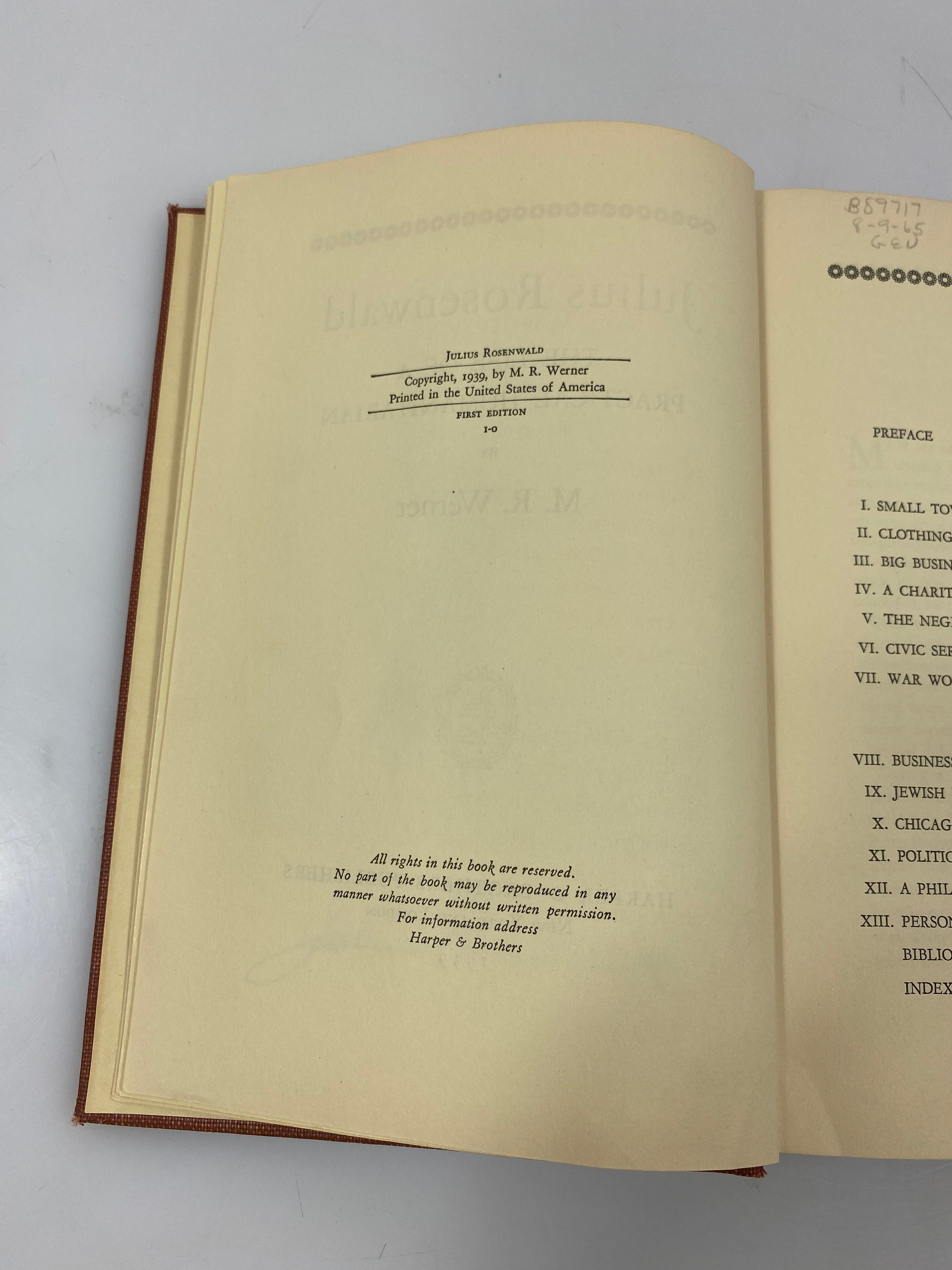 Julius Rosenwald the Life of a Practical Humanitarian Ex-library 1st Ed. 1939 HC