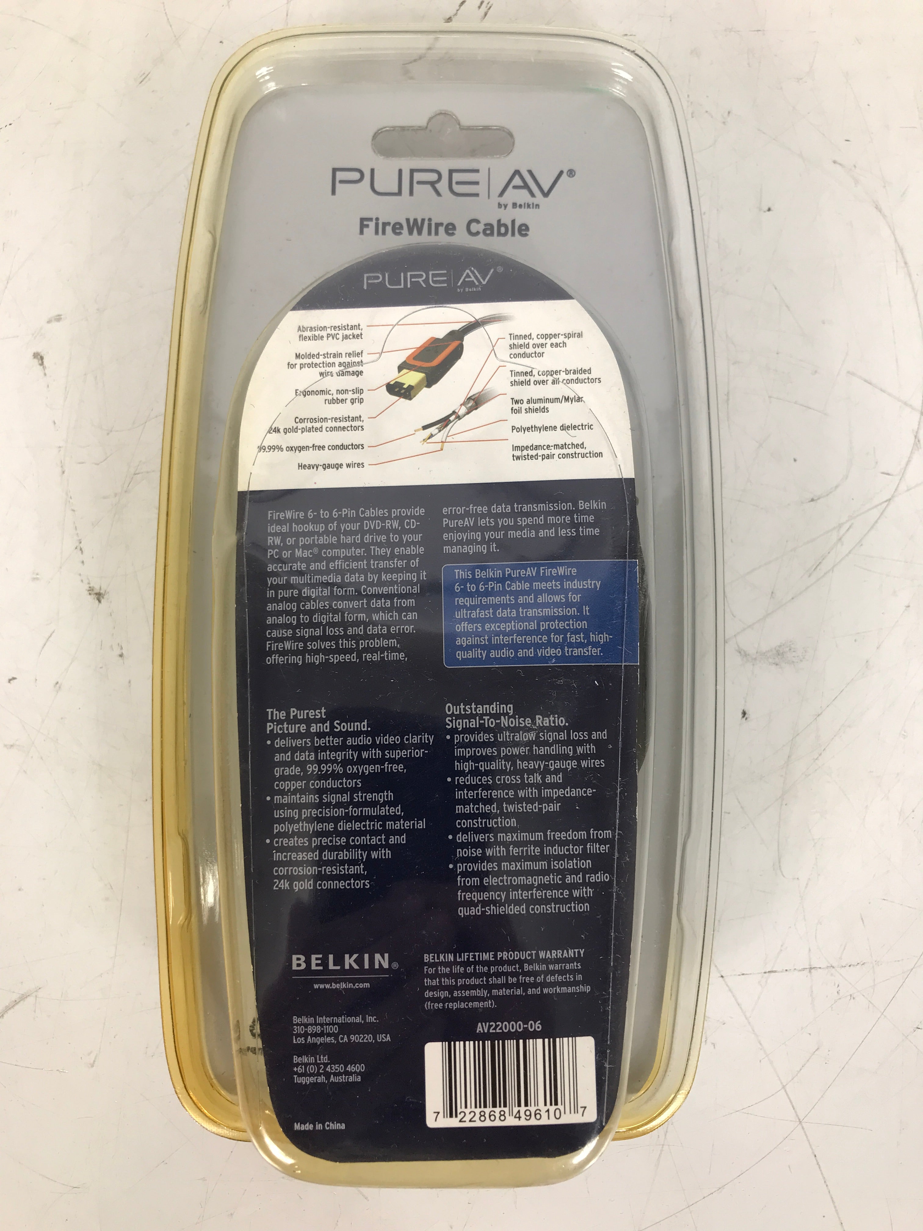 Belkin PureAV FireWire 6-Pin to 6-Pin Cable *New*