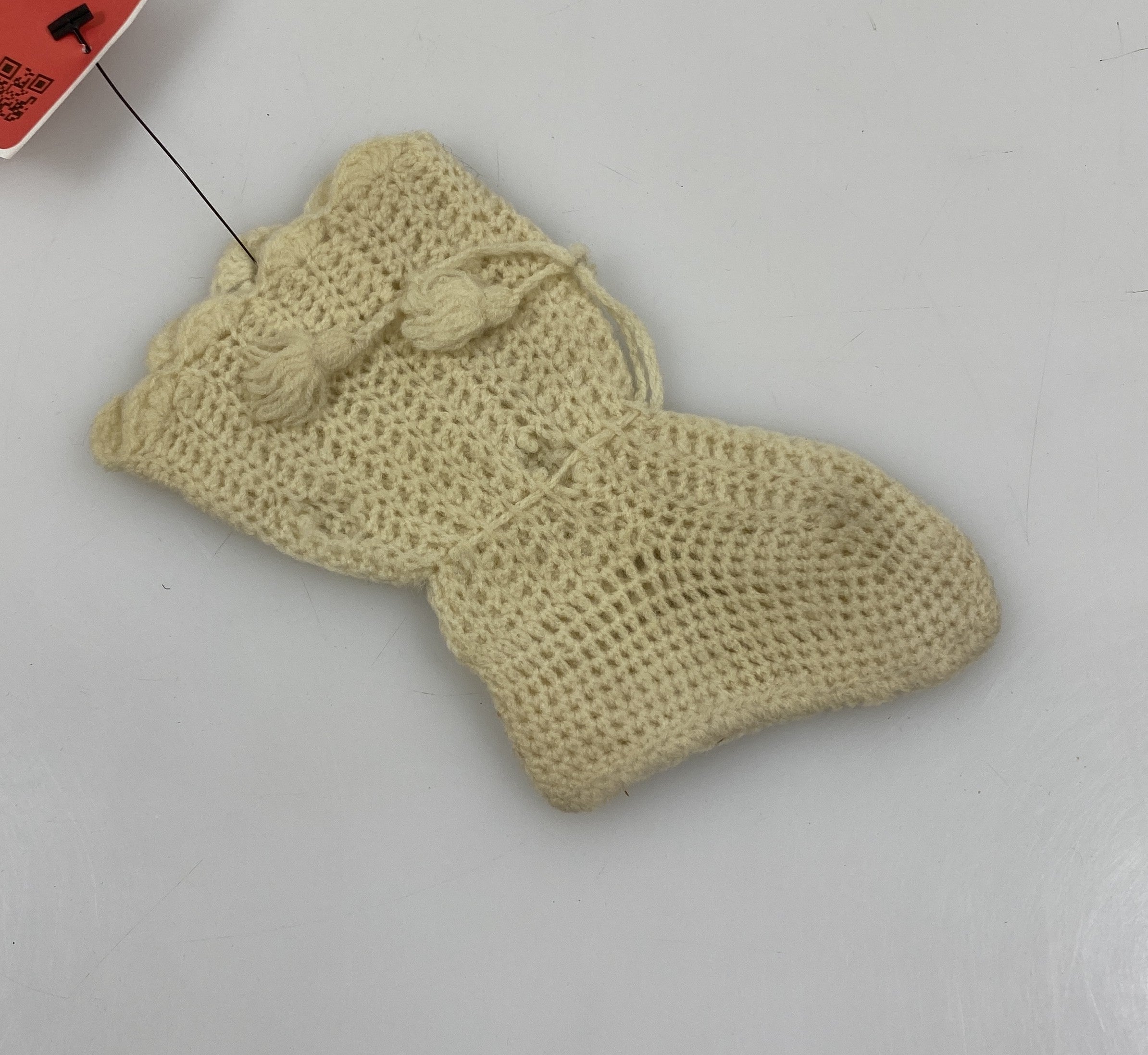 Vintage 1930s White Knit Children's Bootee with Tassel Detail