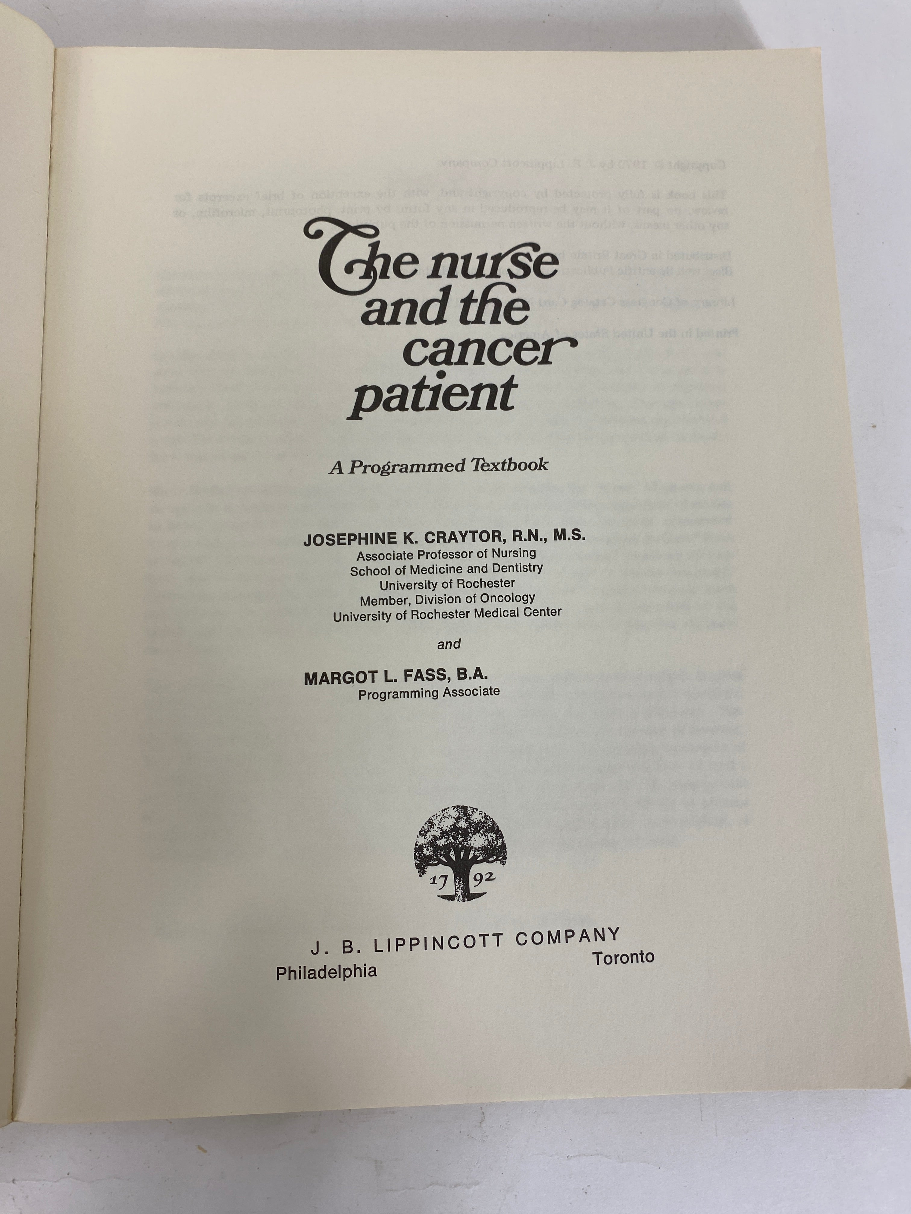 The Nurse and the Cancer Patient by Craytor and Fass 1970 SC