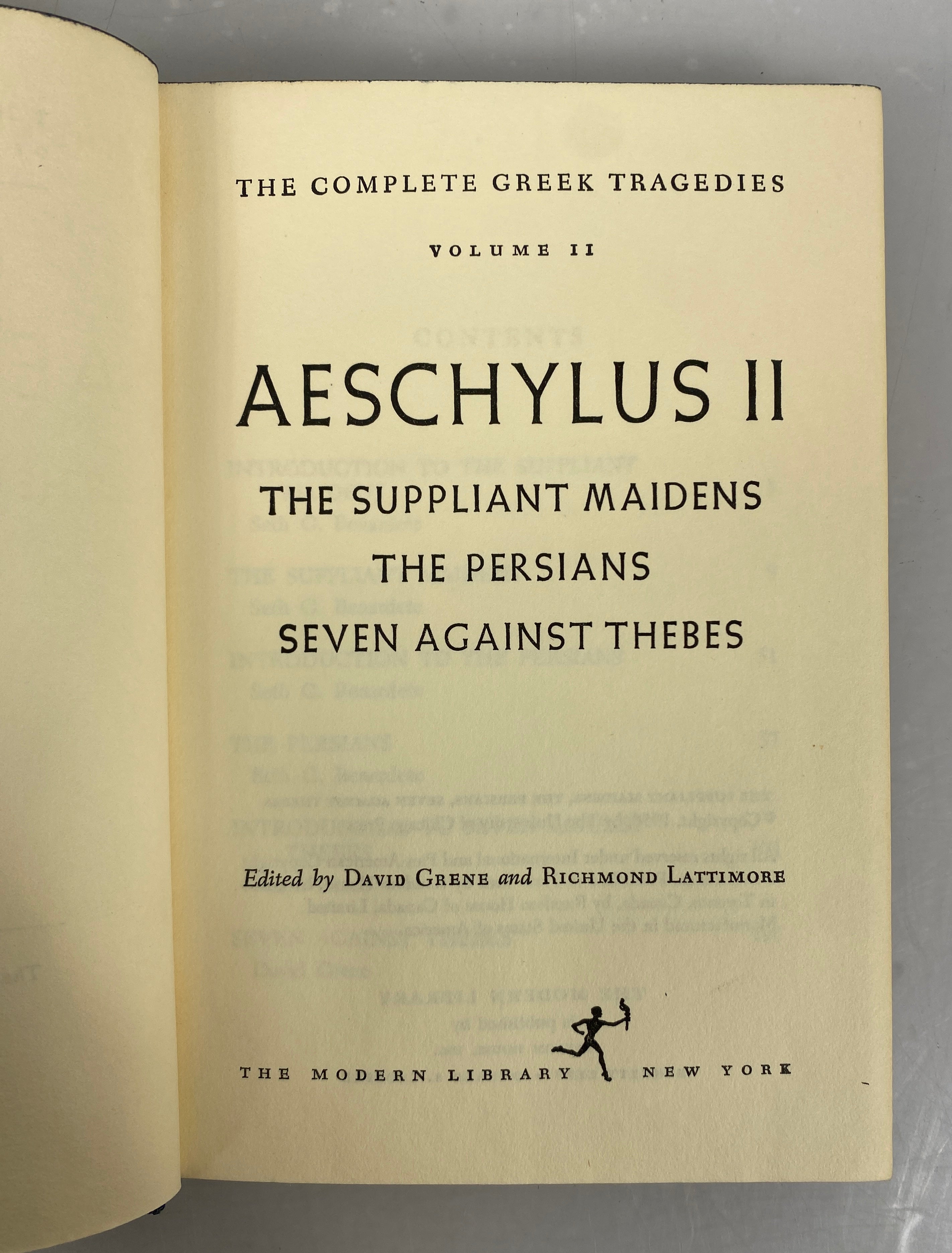 2 Volumes: Aeschylus I and II A Modern Library Book by Grene/Lattimore HCDJ