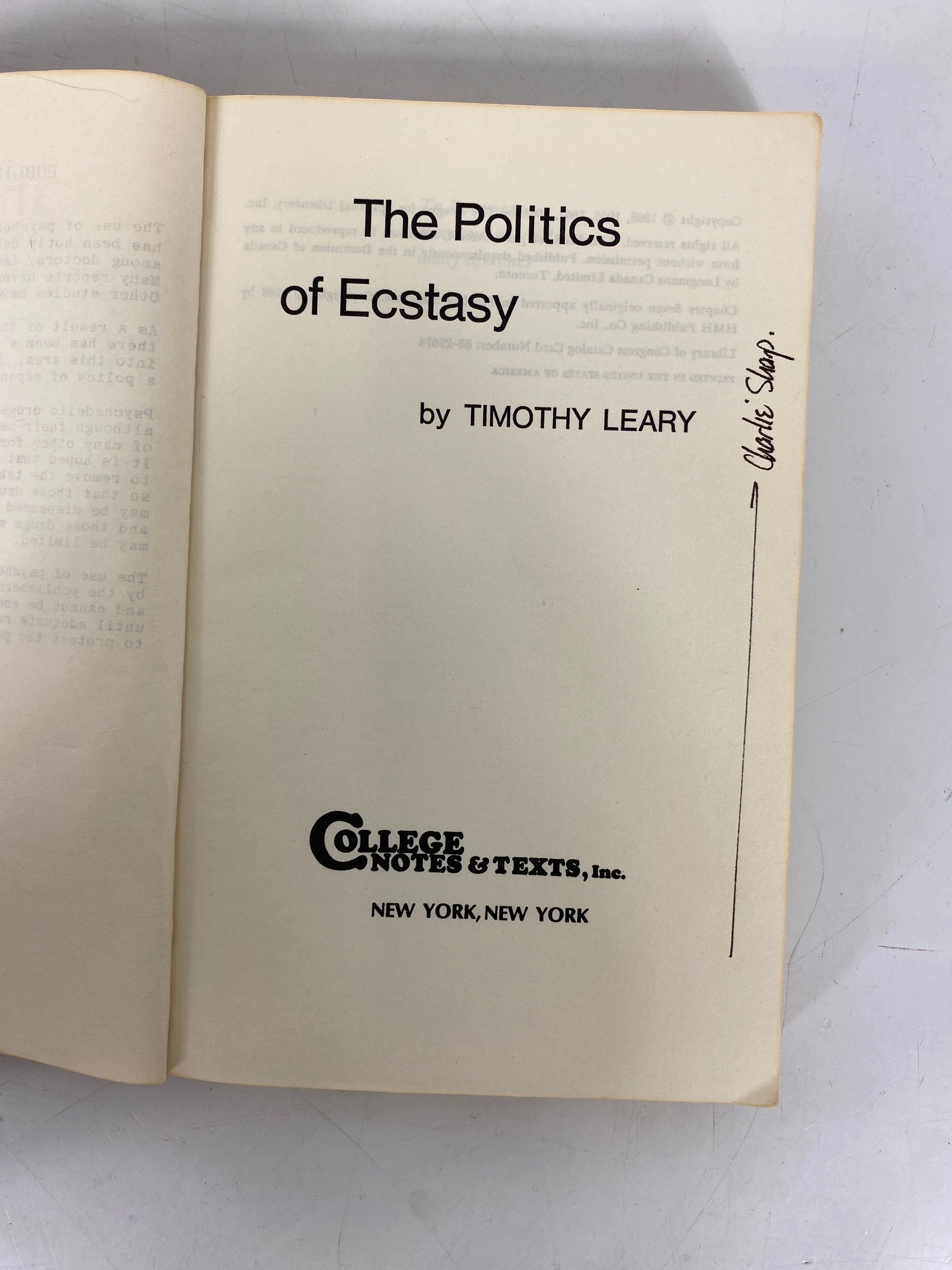 The Politics of Ecstasy Timothy Leary 1968 Psychedelics Unabridged SC