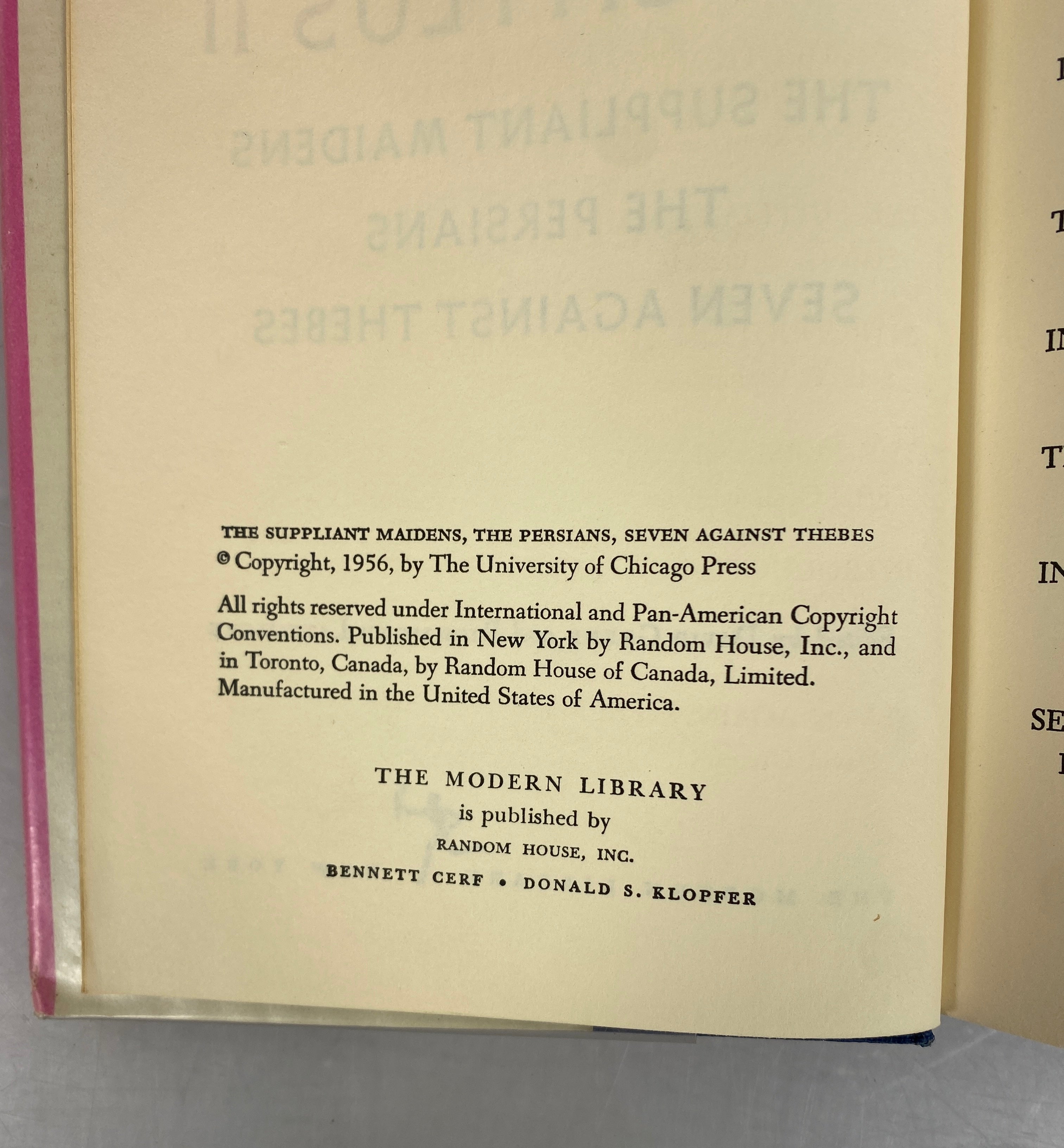 2 Volumes: Aeschylus I and II A Modern Library Book by Grene/Lattimore HCDJ