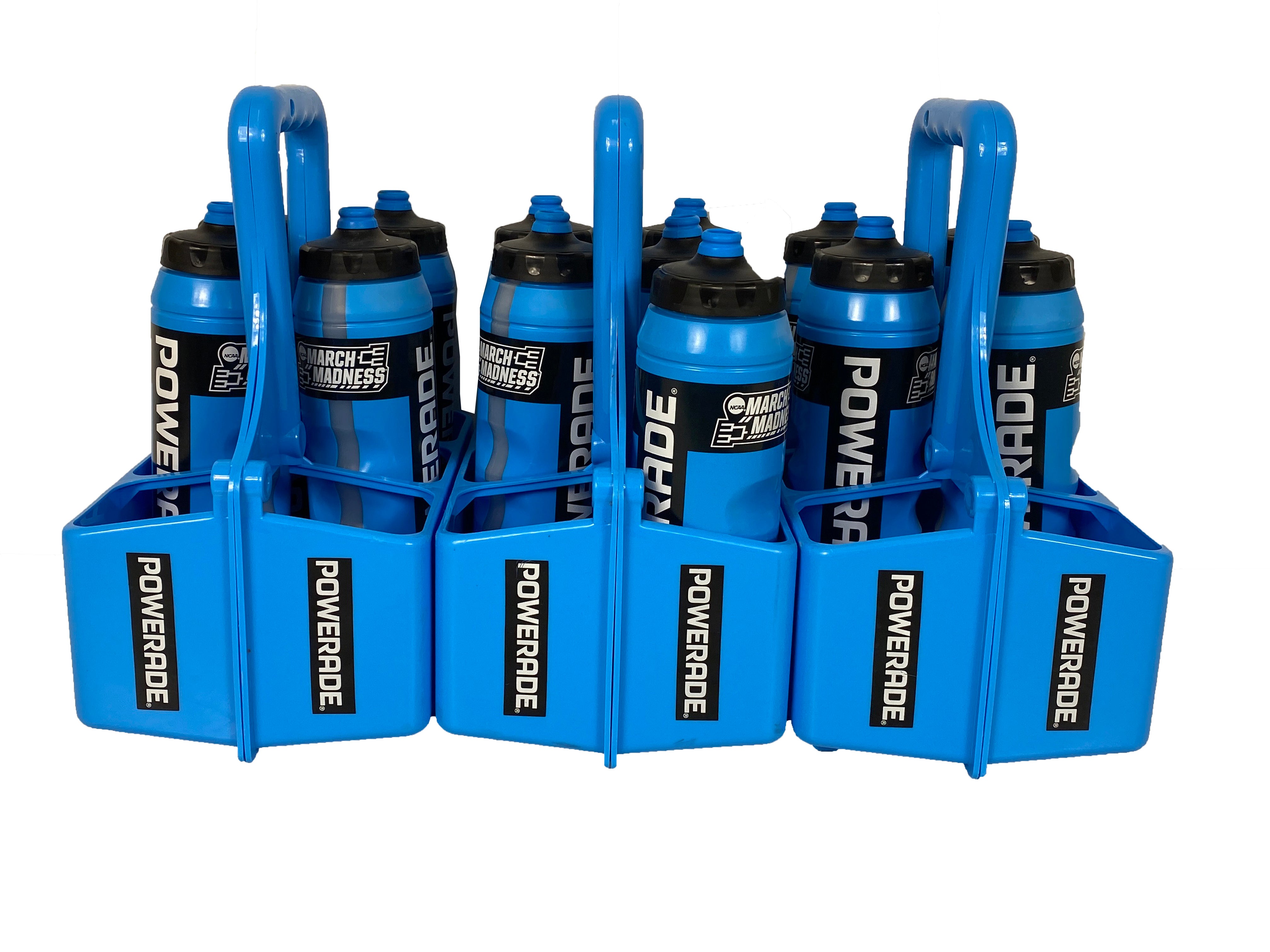 Set of 13 NCAA March Madness Blue Powerade Bottles with Carriers