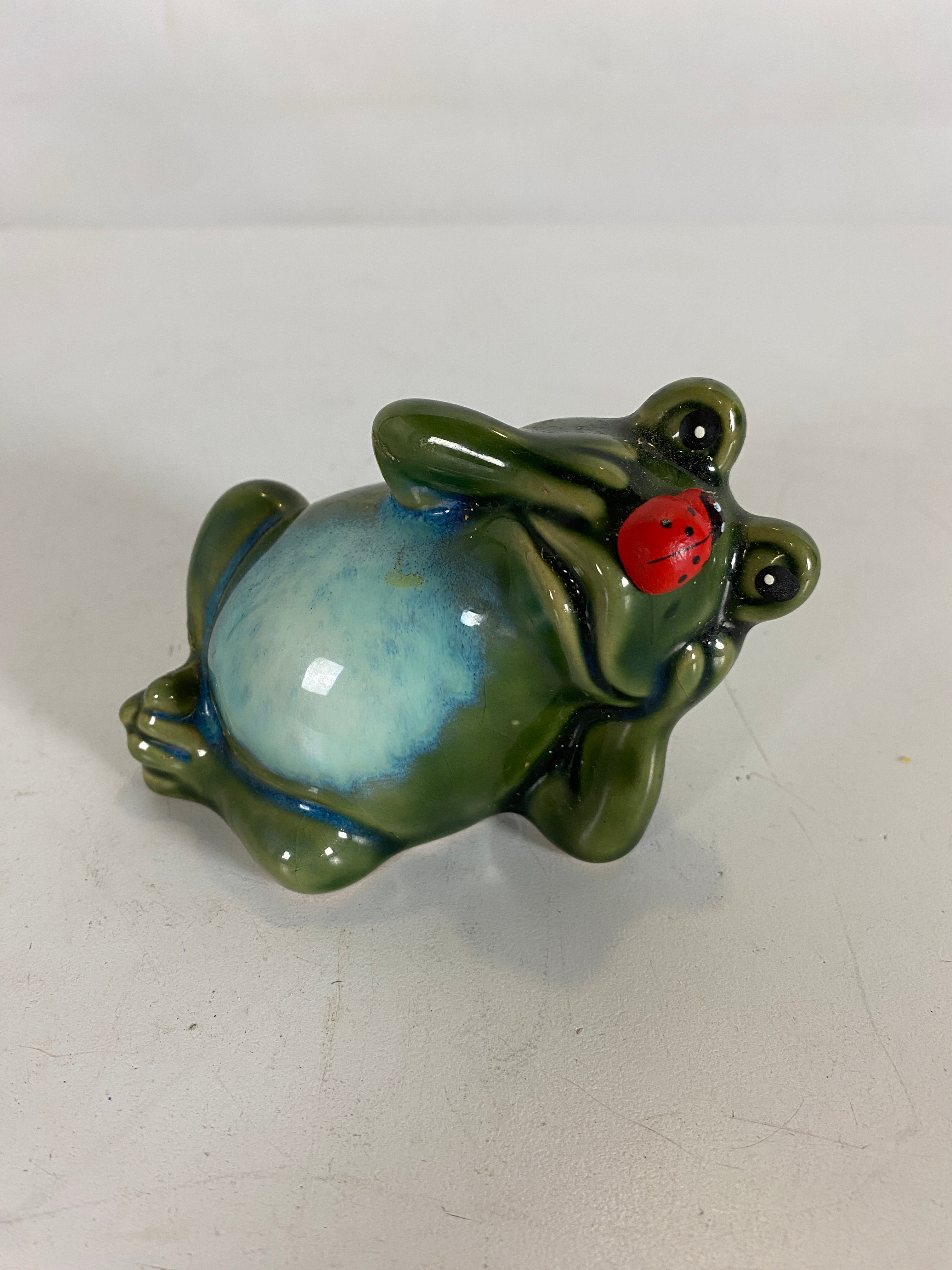 Vintage Frog with Ladybug Figurine