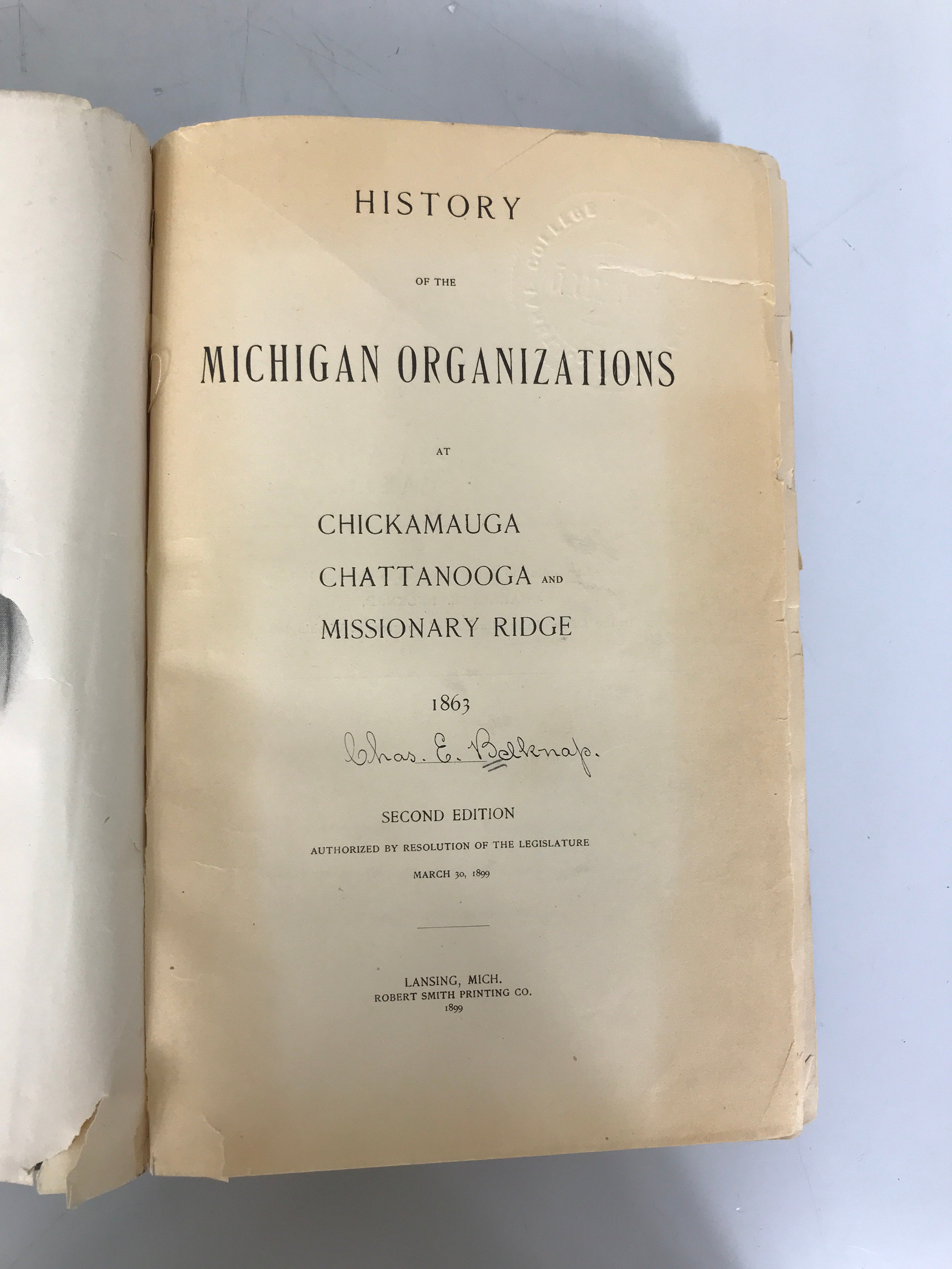 History of the MI Organizations 1899 Signed Charles Belknap HC Ex-Library