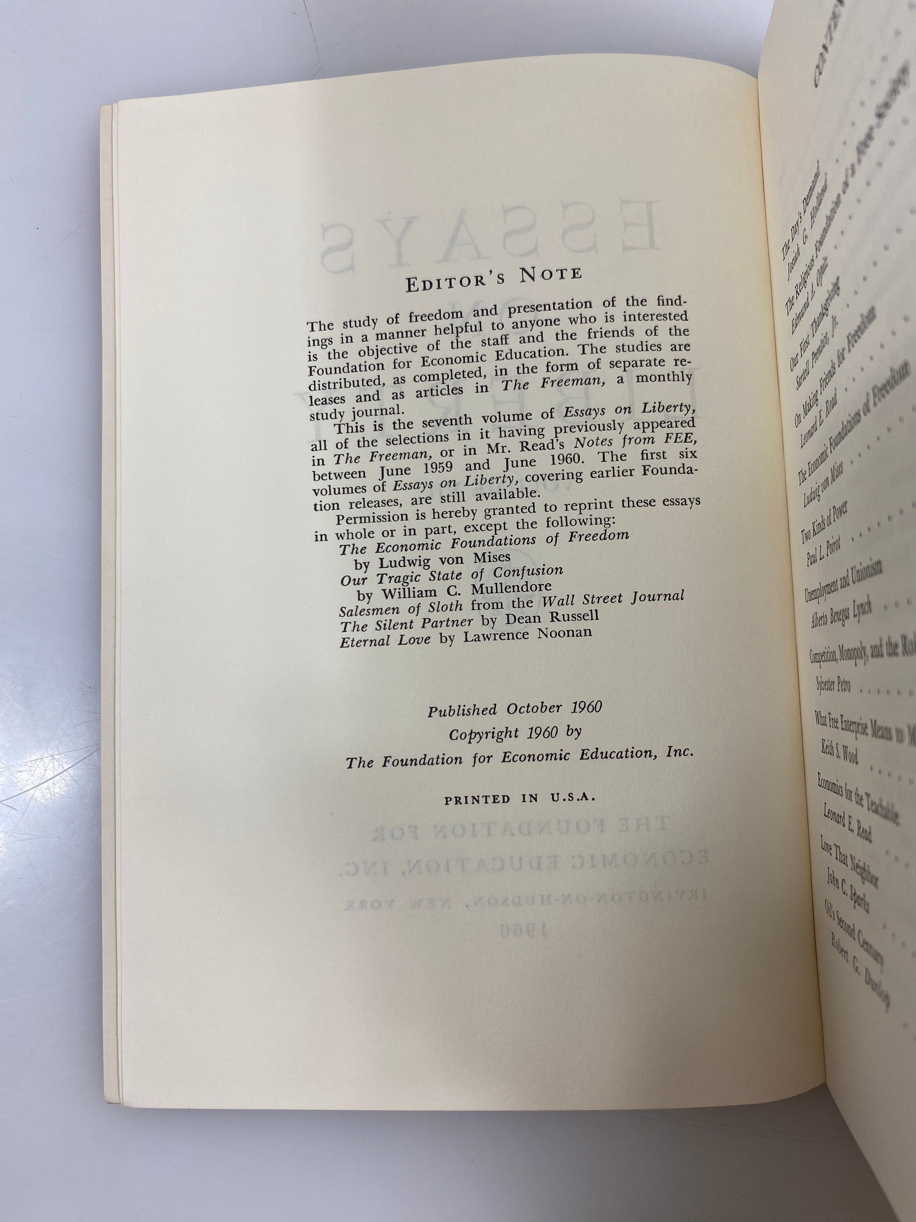 Set of 7: Essays on Liberty Vol I-VII 1952-1960 SC