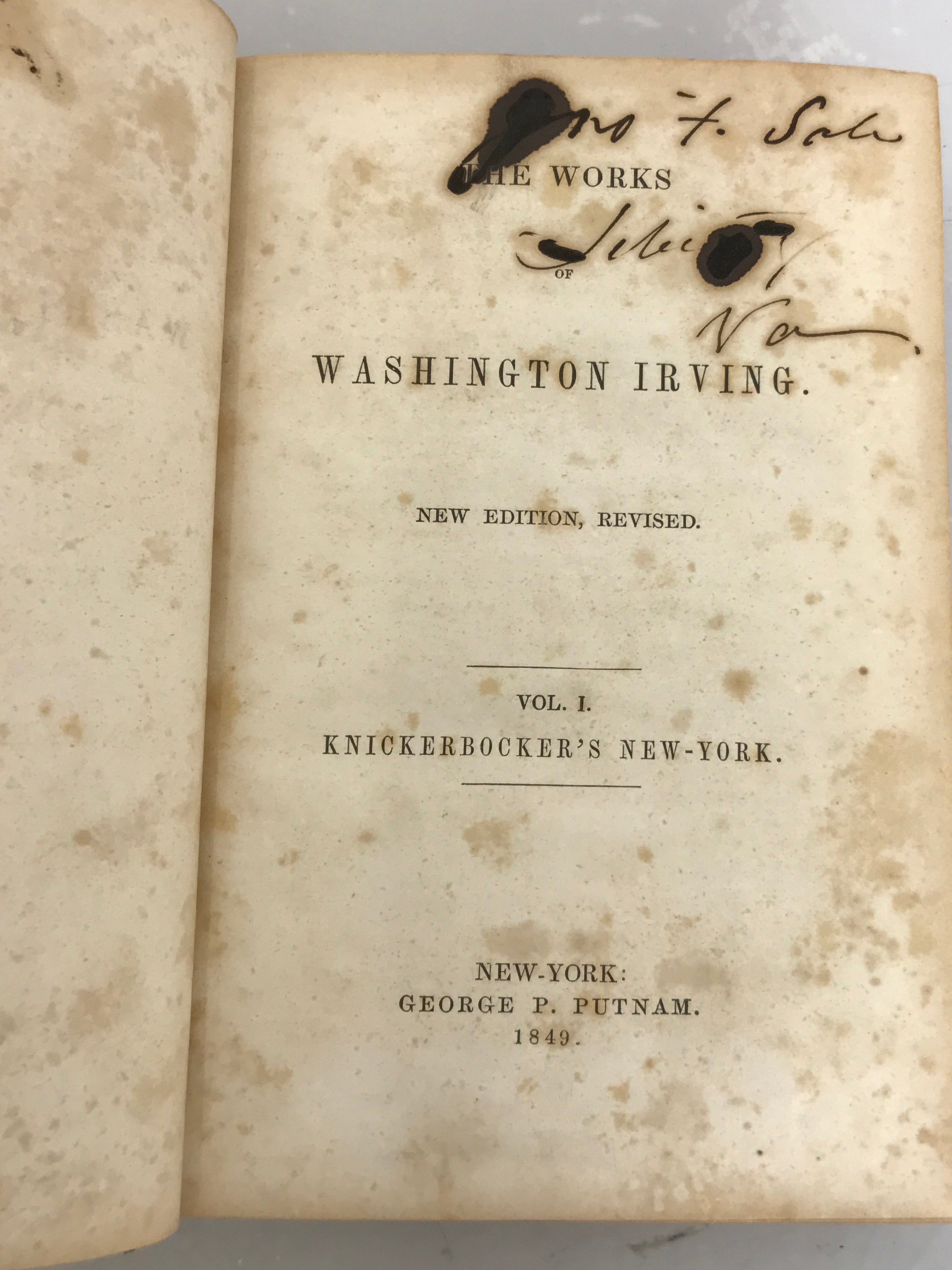 The Works of Washington Irving Vol 1 Knickerbocker's New York 1849 George P. Putnam HC Antique