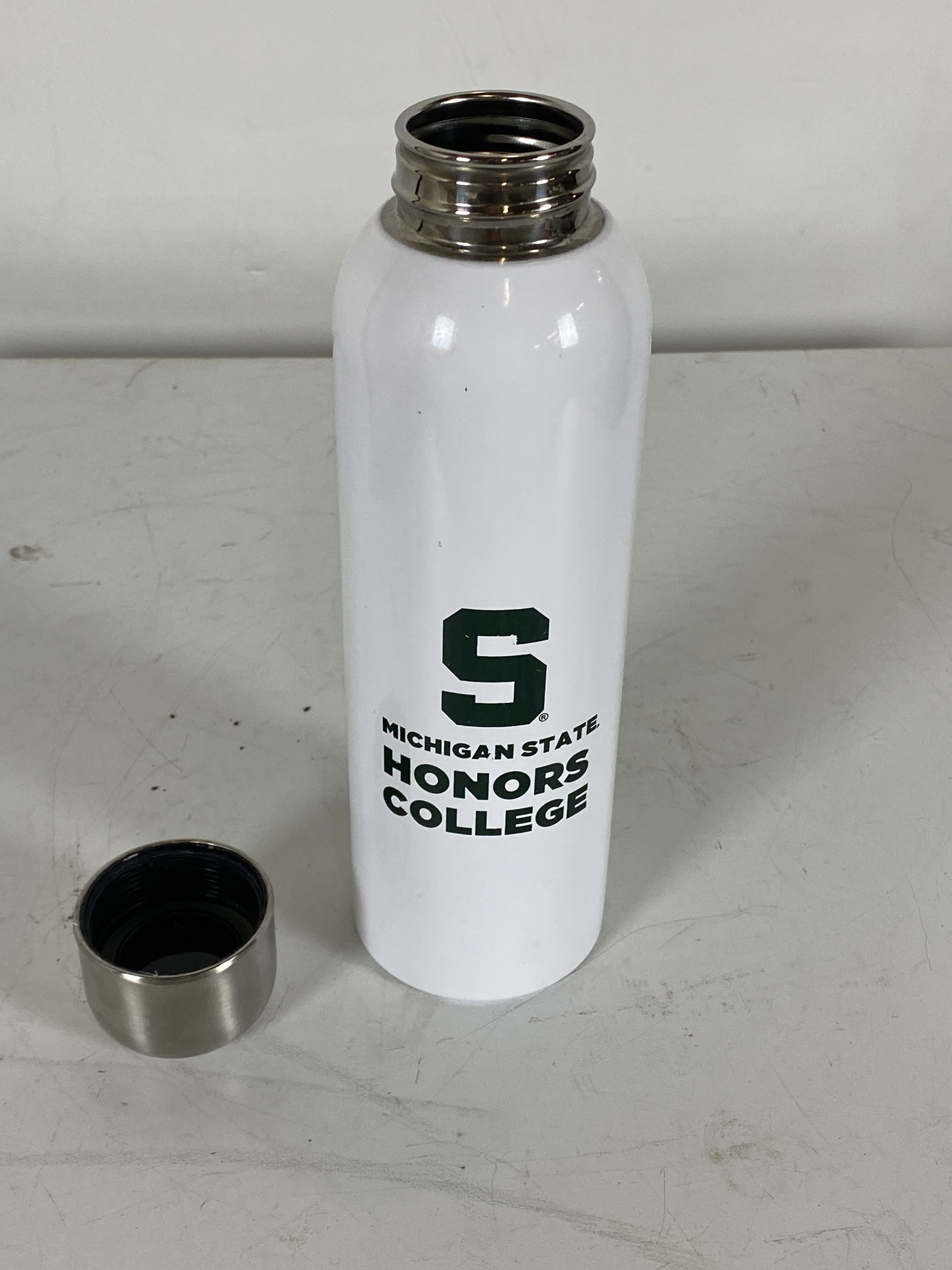 White MSU Honors College Metal Water Bottle