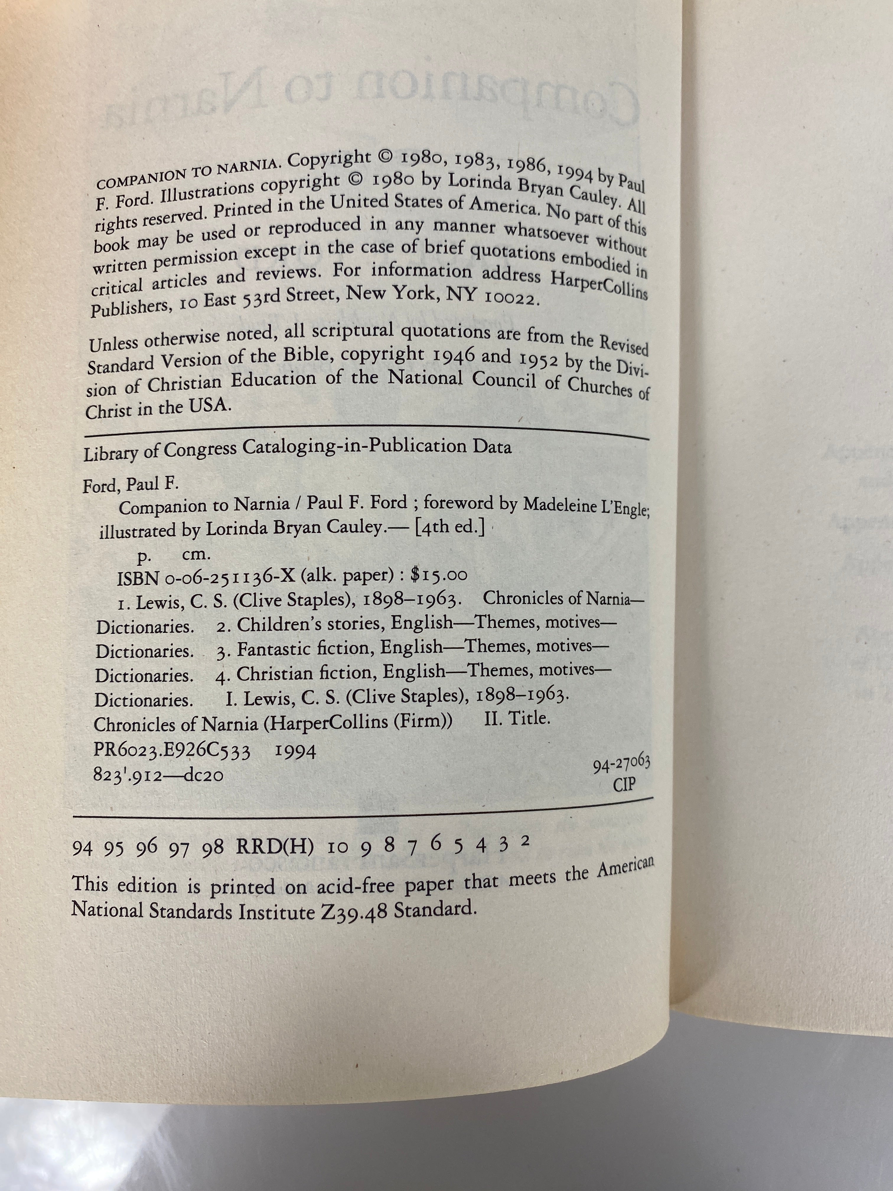 Companion to Narnia Paul Ford SC 1994