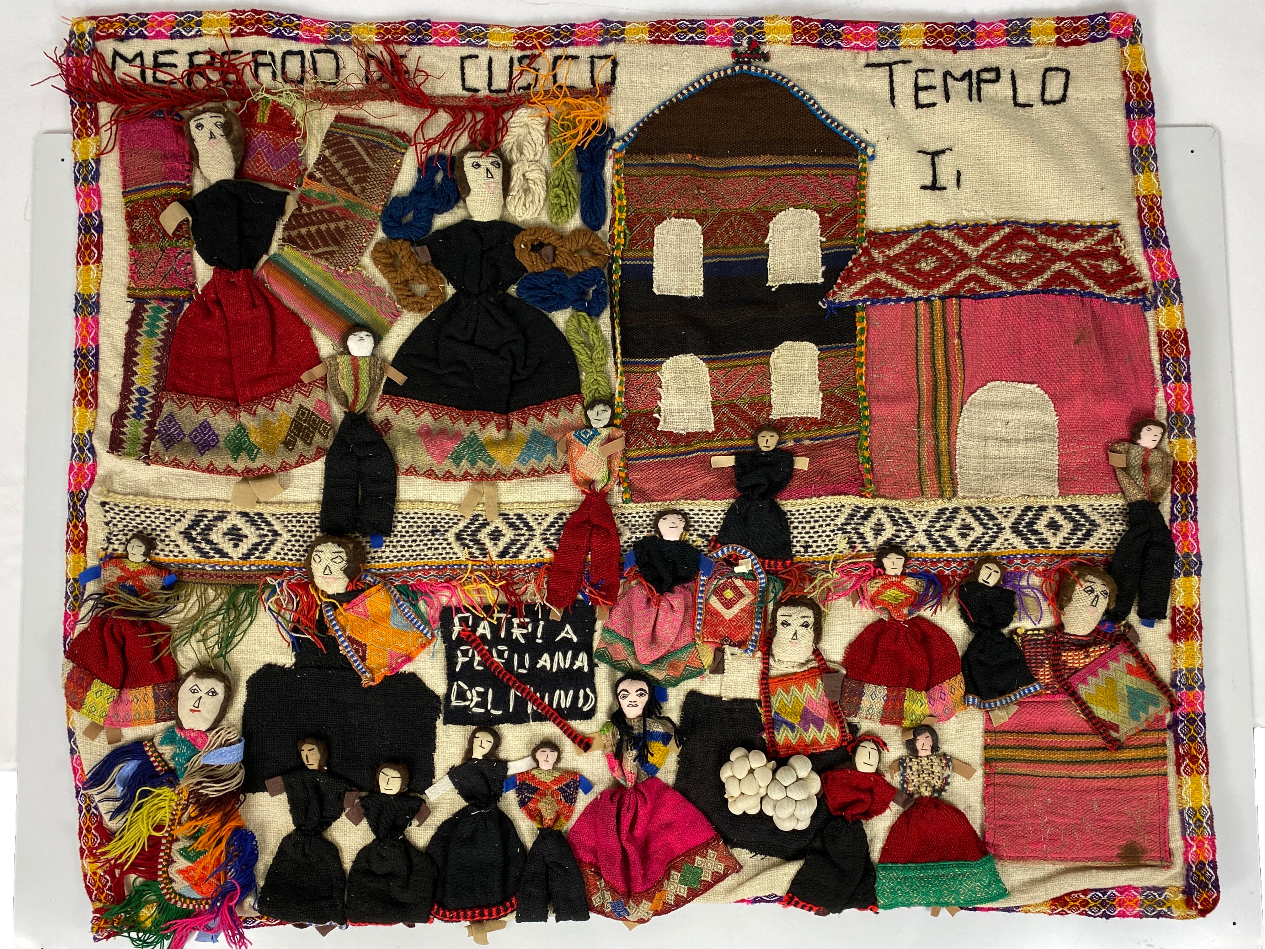 Large Hand-Sewn Peruvian Arpillera "Mercado de Cusco" 40x31