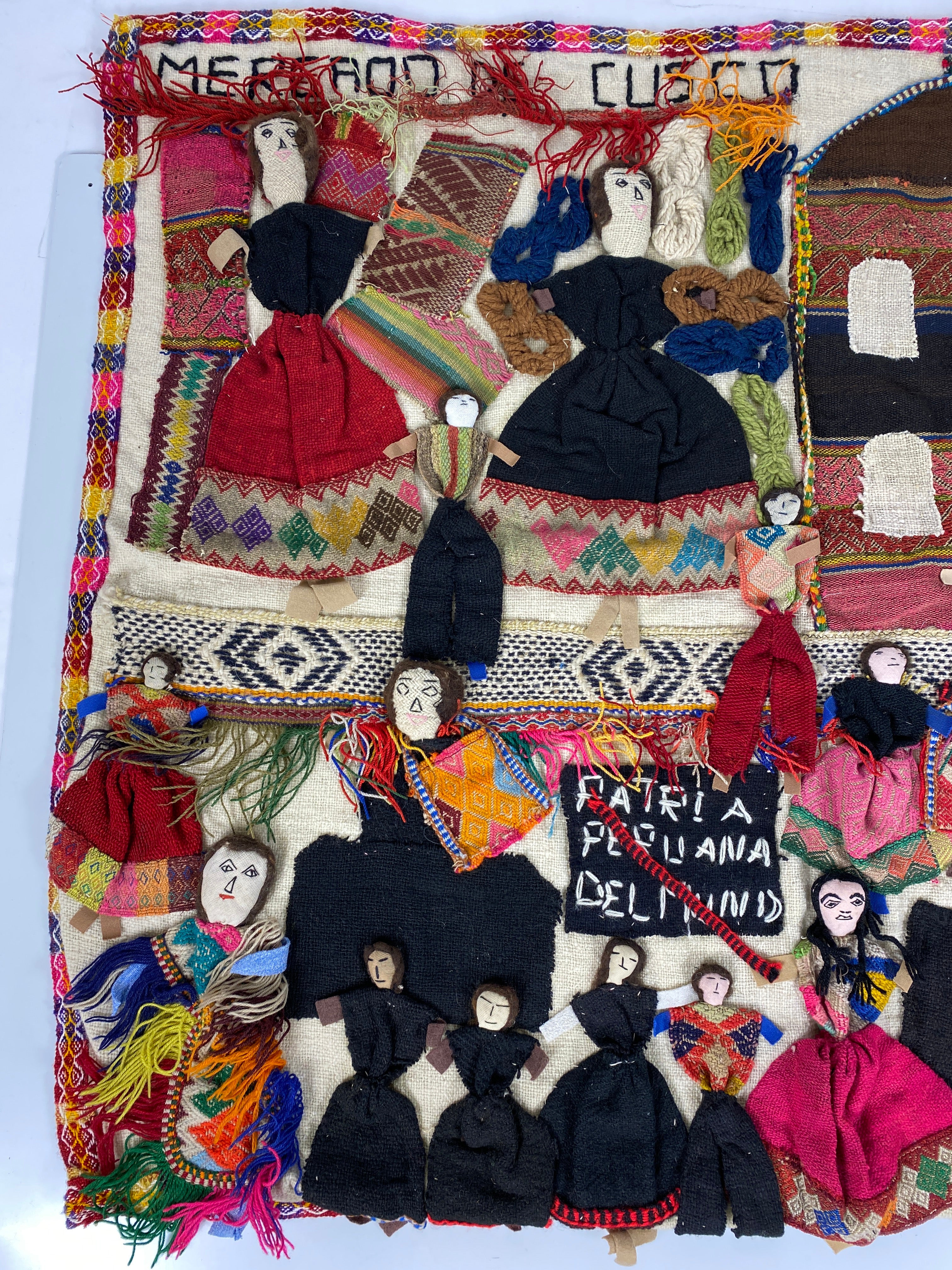 Large Hand-Sewn Peruvian Arpillera "Mercado de Cusco" 40x31