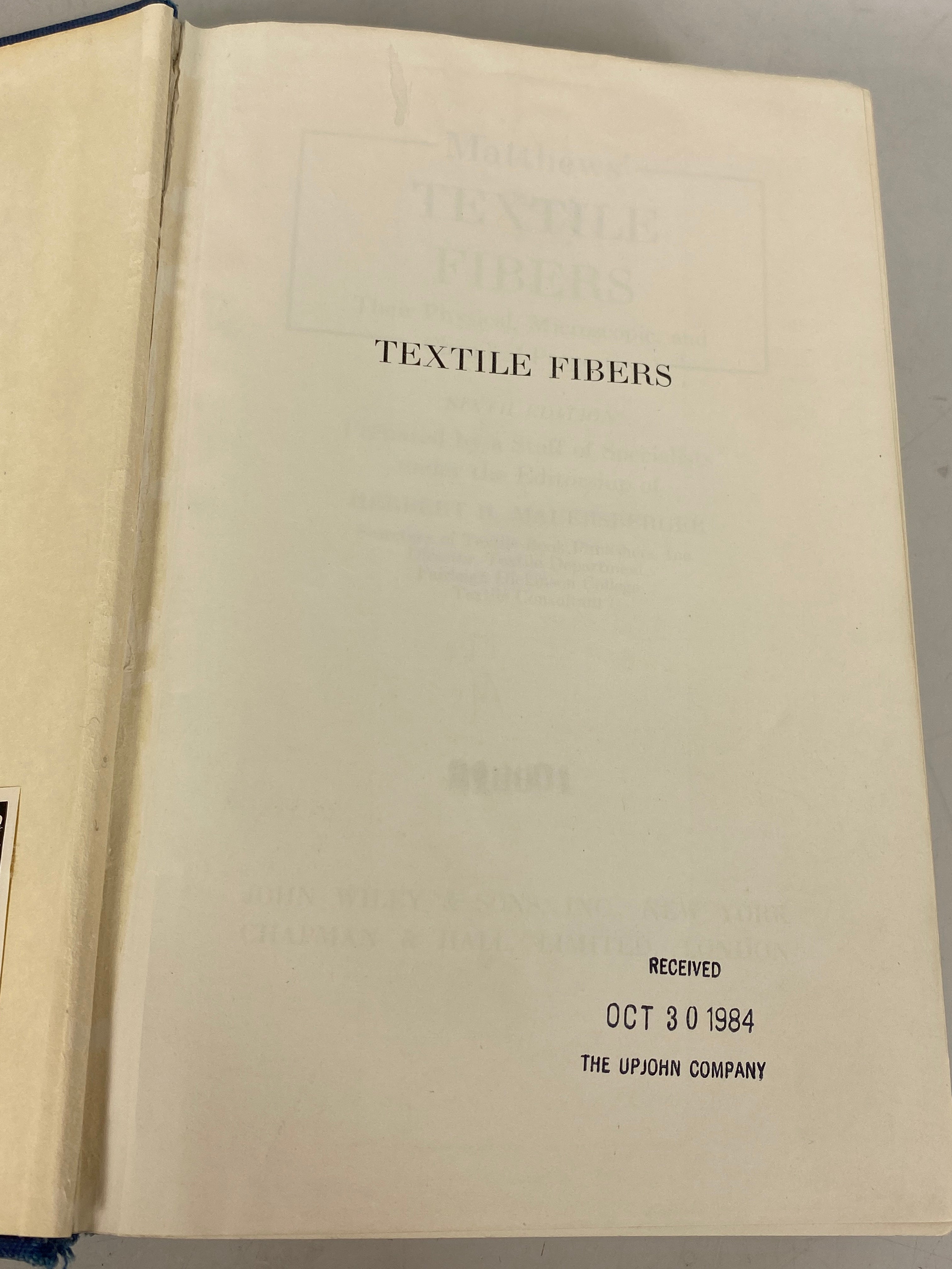 Matthews' Textile Fibers by Mauersberger 1954 John Wiley & Sons Ex-Library HC