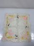 Vintage 1910s White Sheer Linen Handkerchief with Embroidery of Flowers and Cranes