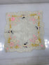 Vintage 1910s White Sheer Linen Handkerchief with Embroidery of Flowers and Cranes