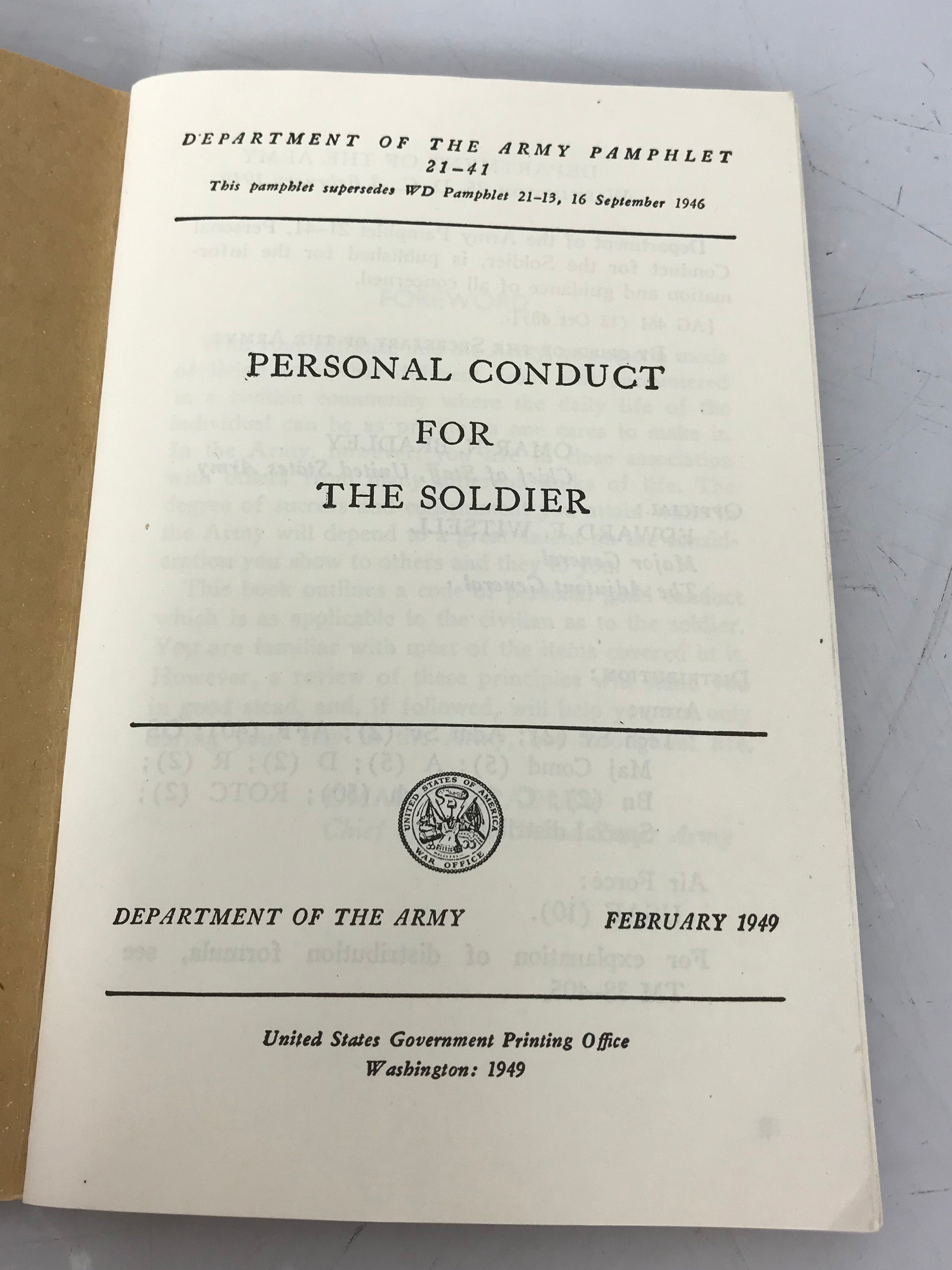 Army Field Manuals Lot of 2 The Soldier's Guide & Conduct FM 21-13 21-41 1949-1952
