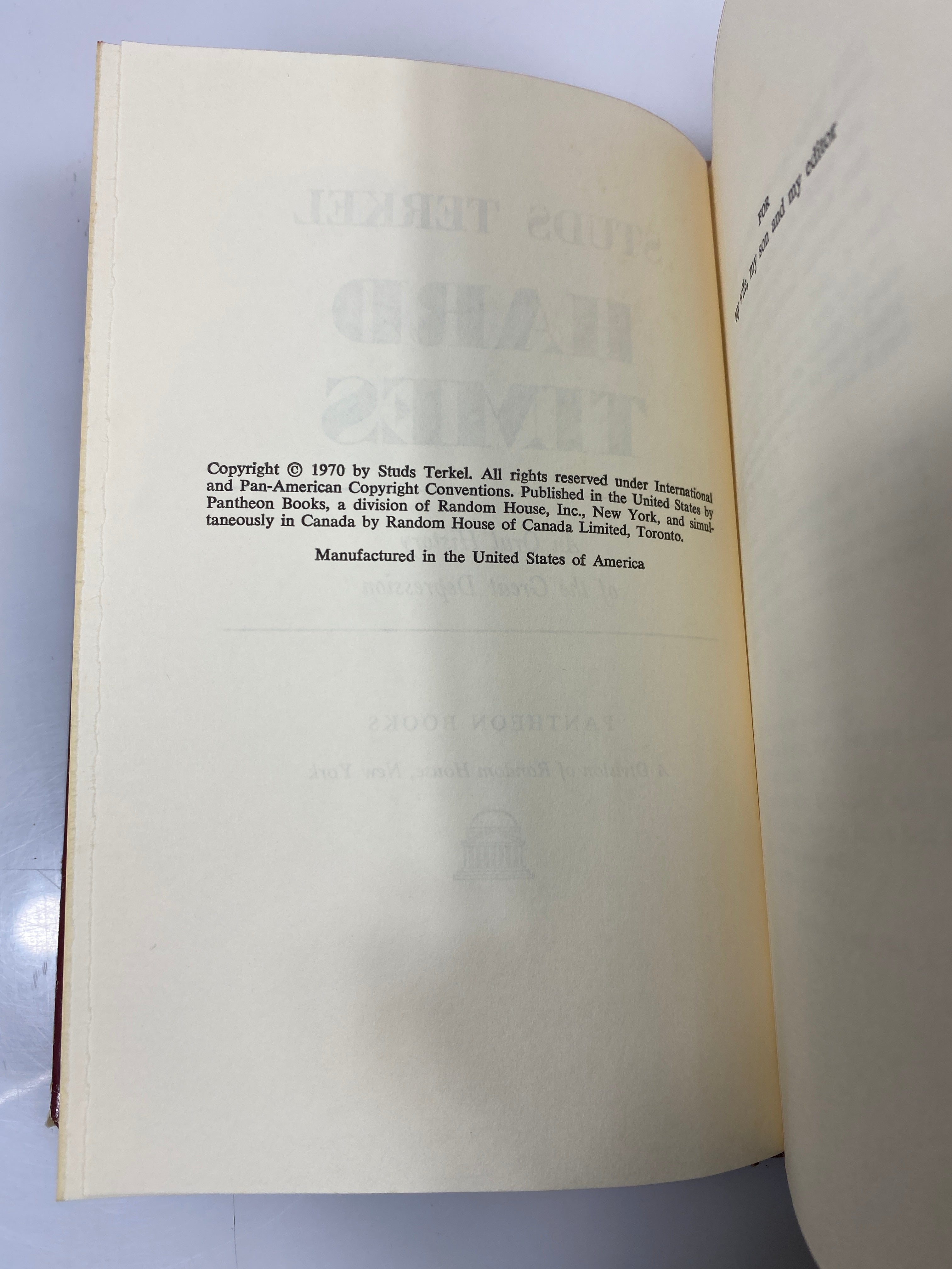 Hard Times: An Oral History of the Great Depression Terkel 1970 HCDJ