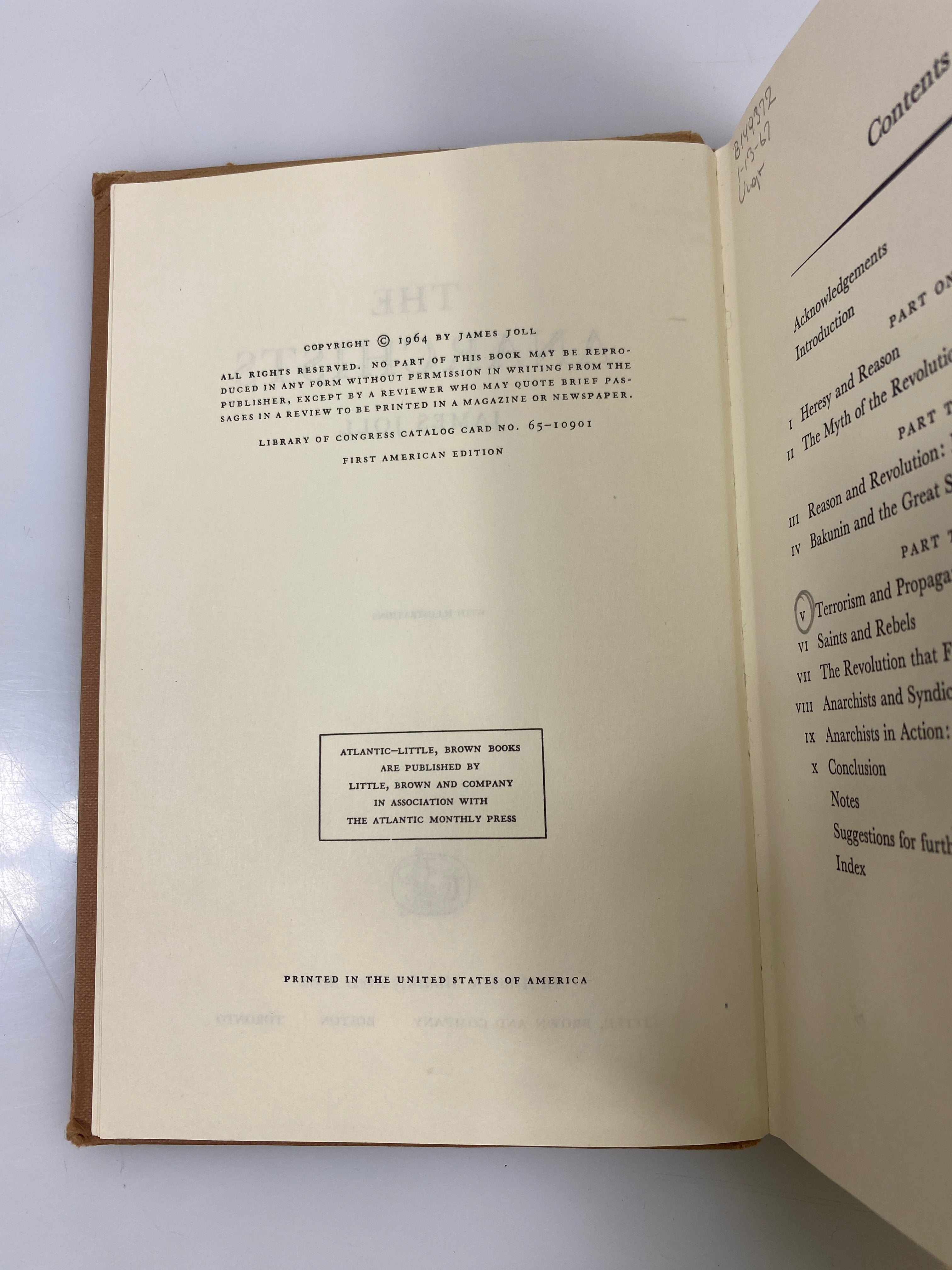 The Anarchists by James Joll Ex-library 1st American Ed. 1964