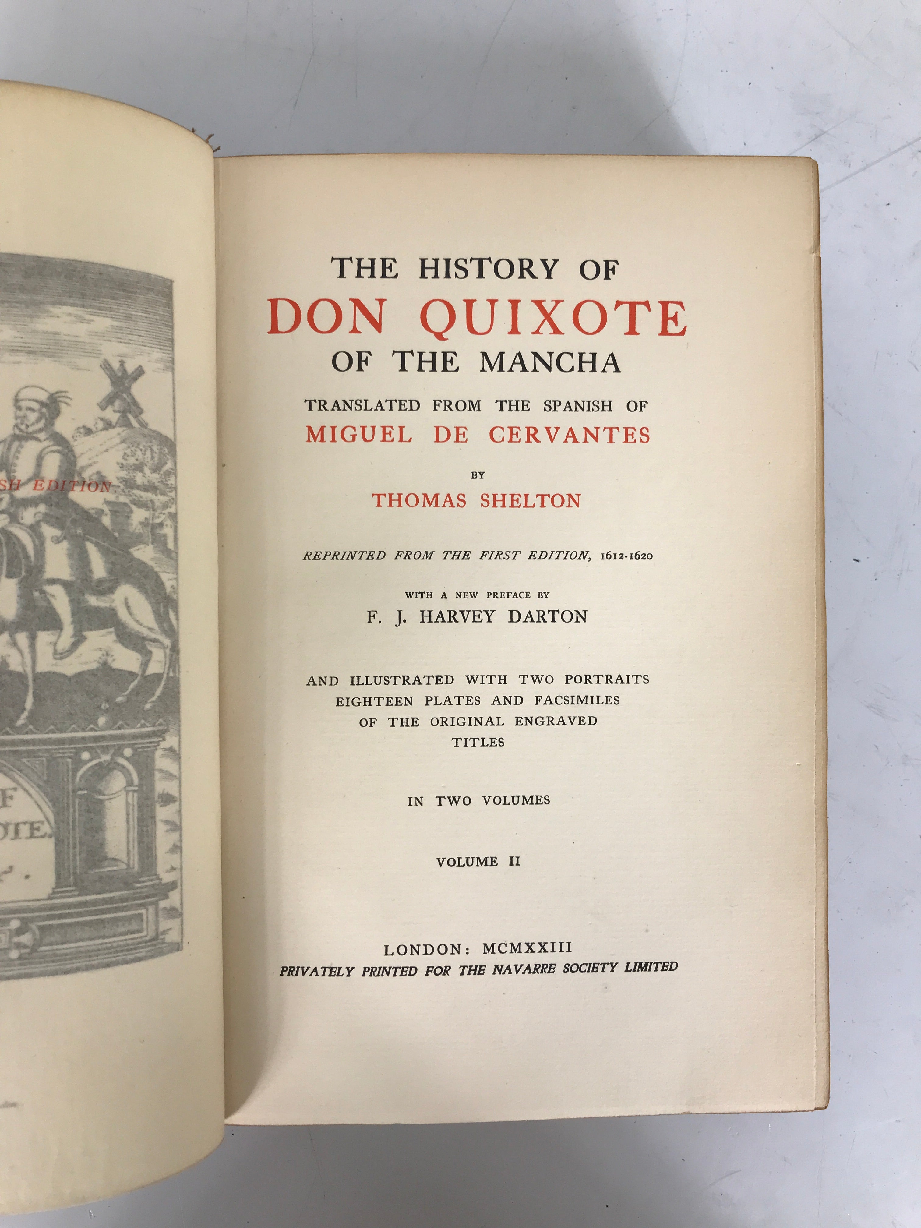 2 Vol Set: The History of Don Quixote of the Mancha 1923 HC Navarre Society