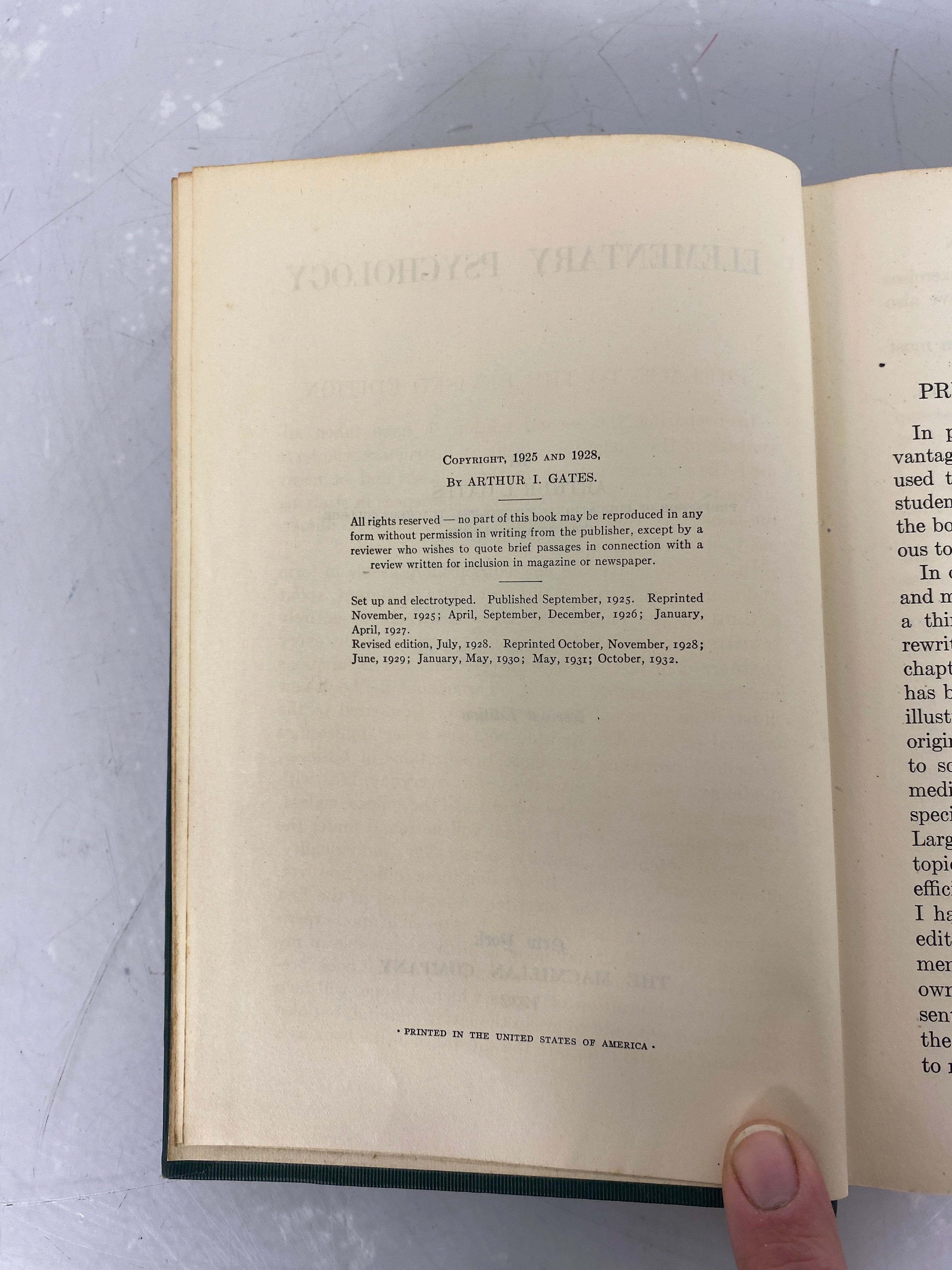 Elementary Psychology by Arthur Gates 1932 Revised Edition HC