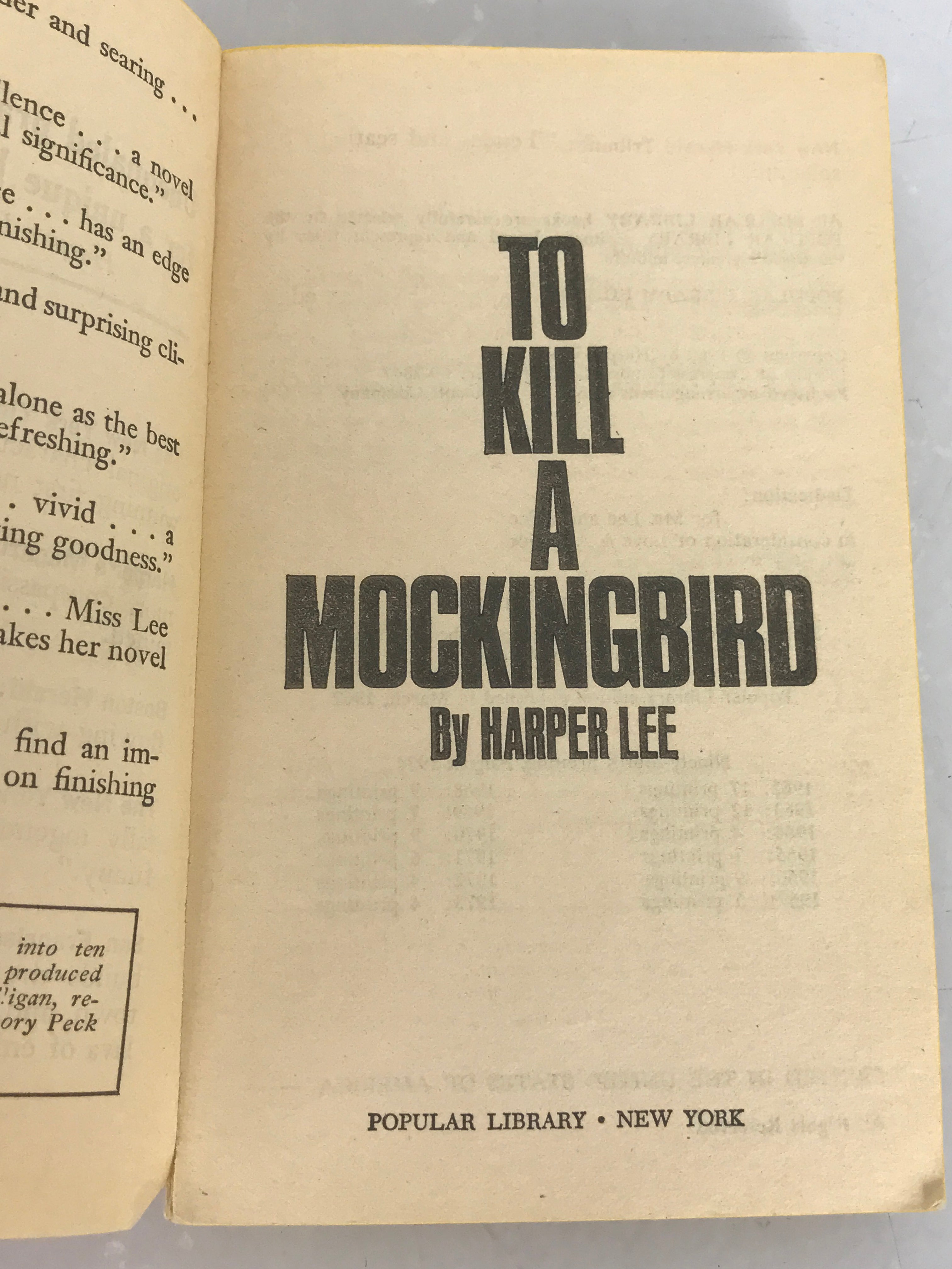 To Kill a Mockingbird by Harper Lee 1960 Popular Library Edition SC