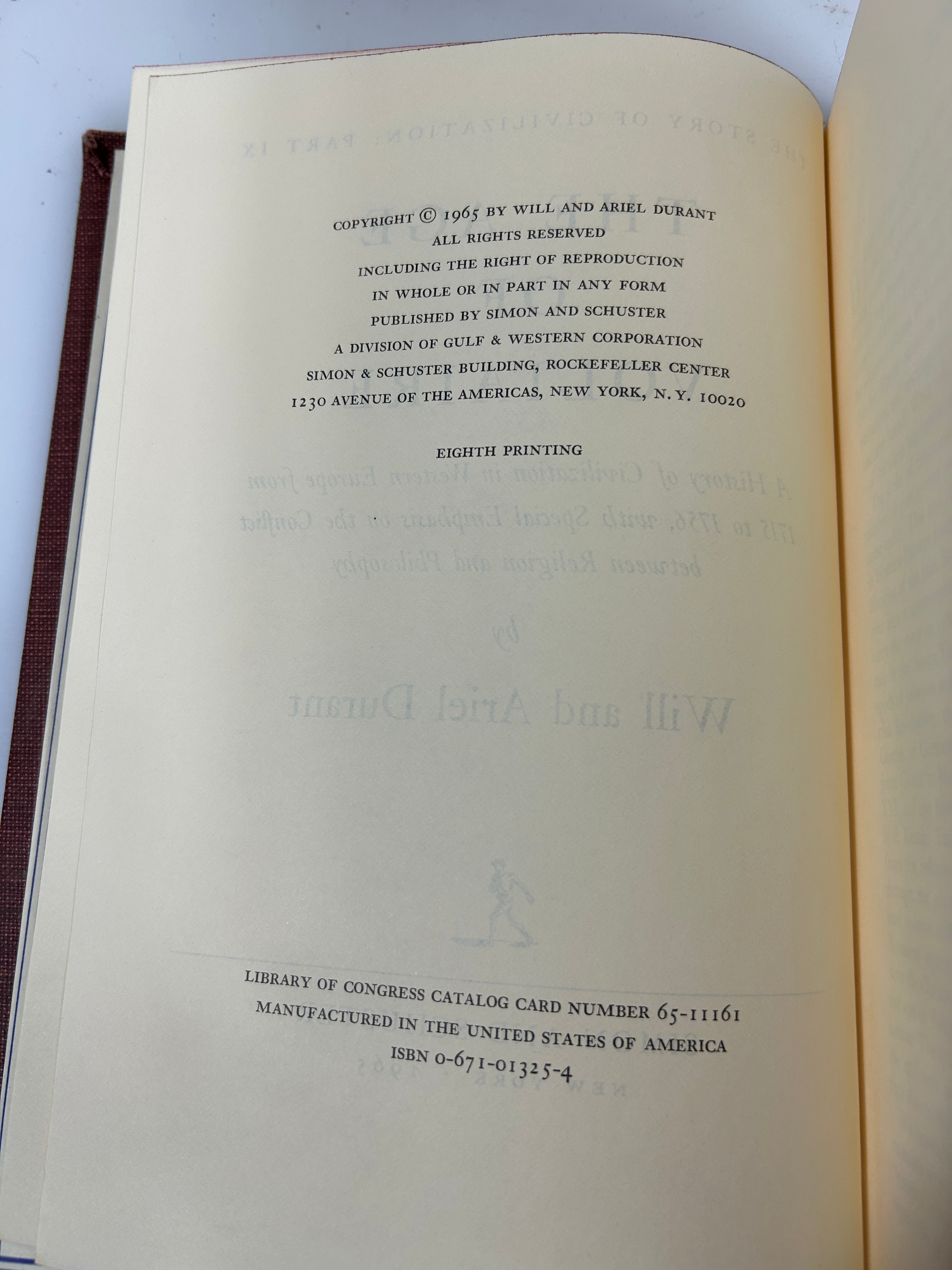 2 Vols The Story of Civilization The Ages of Reason Begins 1961/Voltaire 1965 HC