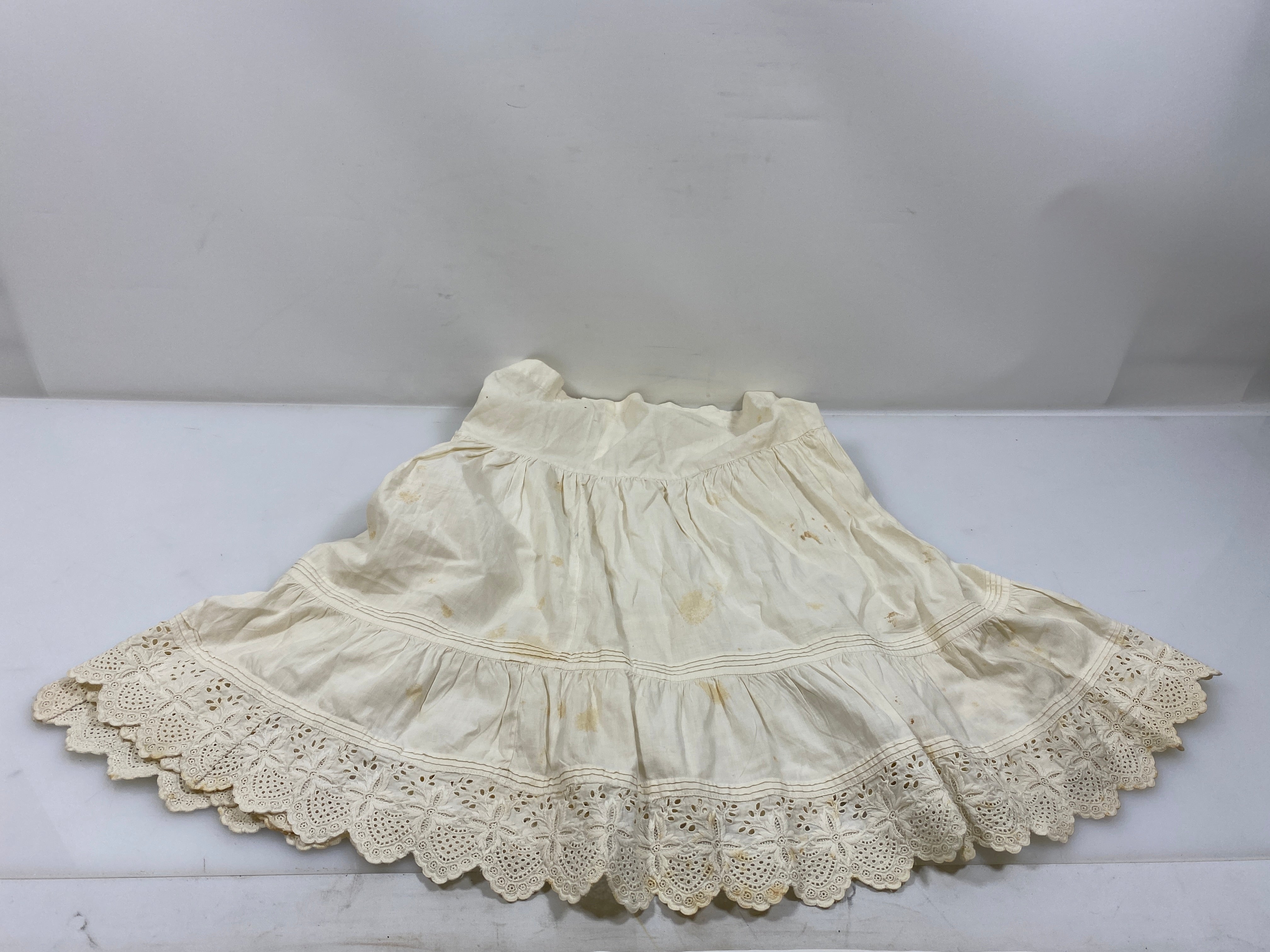 Vintage 1890s White Linen Children's Petticoat with Floral Lace Details