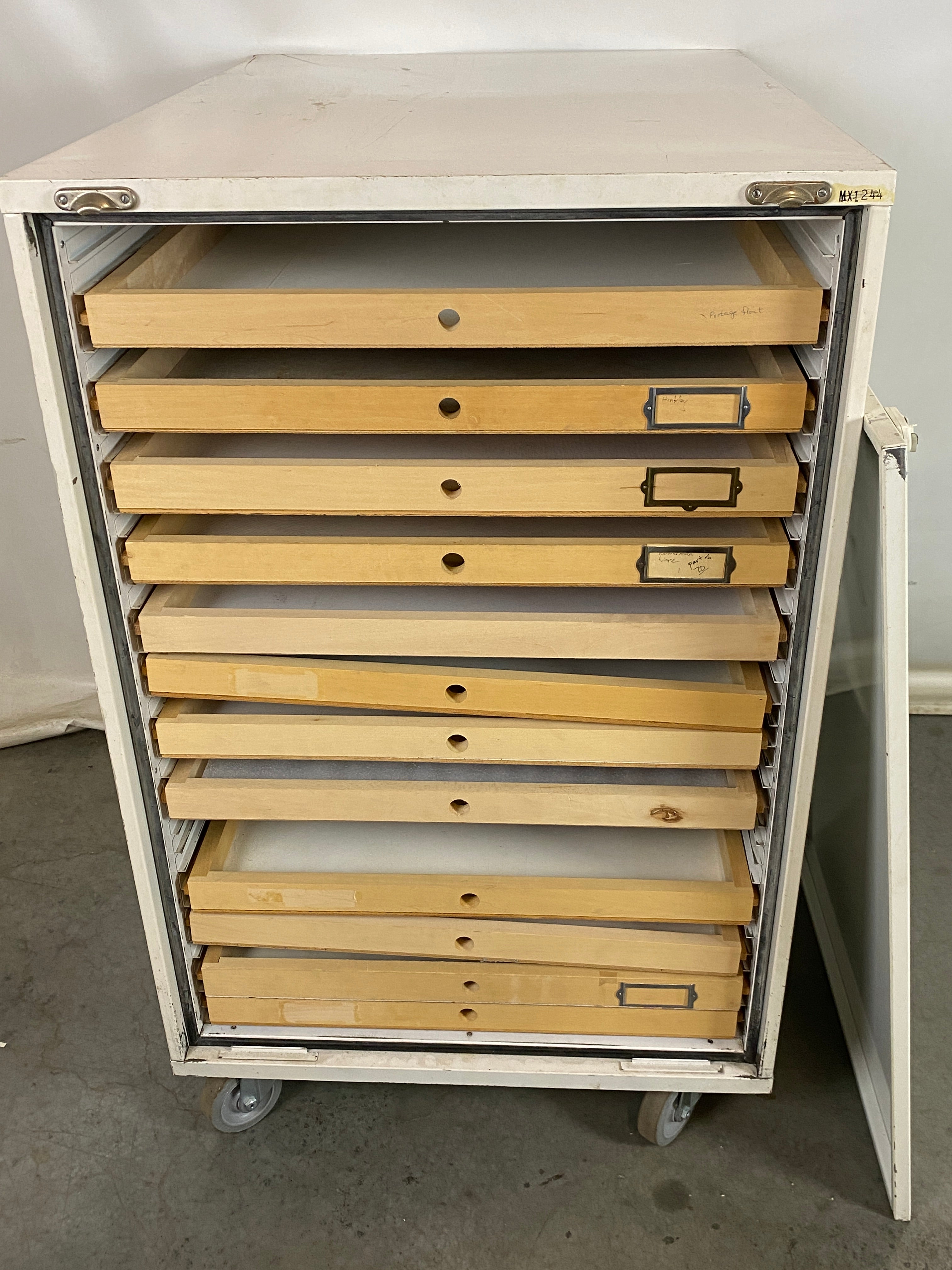 The Steel Furniture Mfg Company White Metal Slide Tray Cabinet