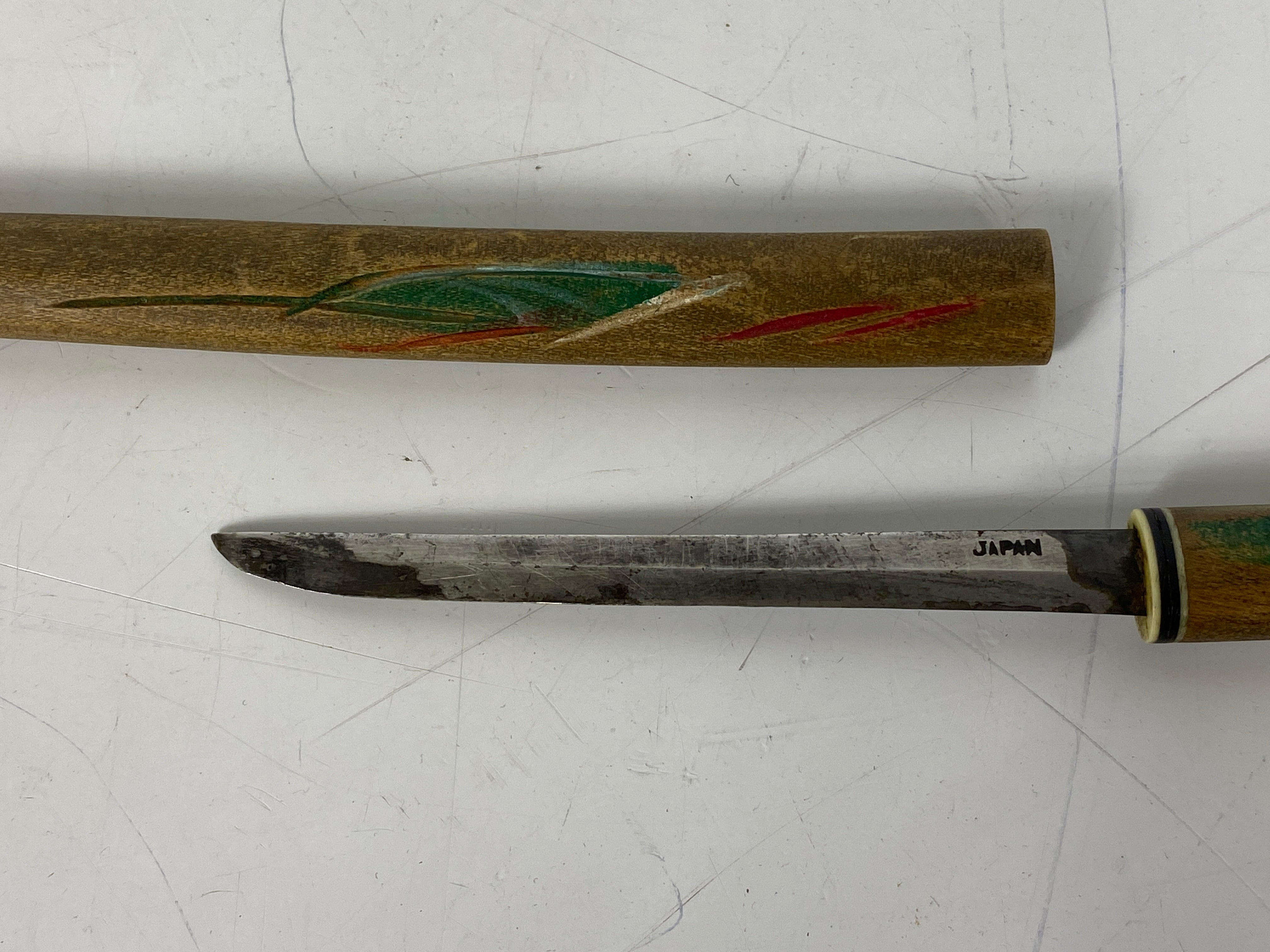 Vintage Japanese Souvenir Knife with Wooden Sheath