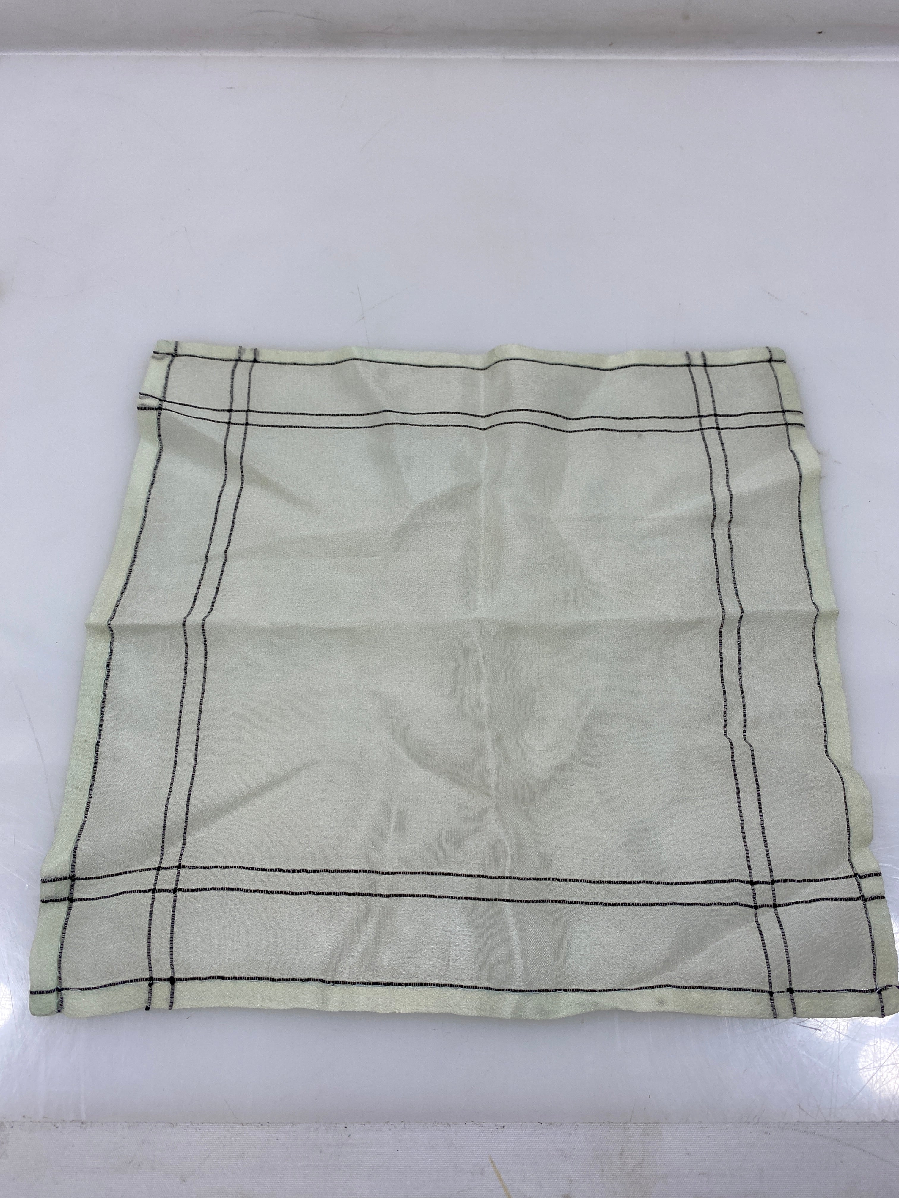 Vintage 1890s Light Blue Linen Handkerchief with Black Stripe Details