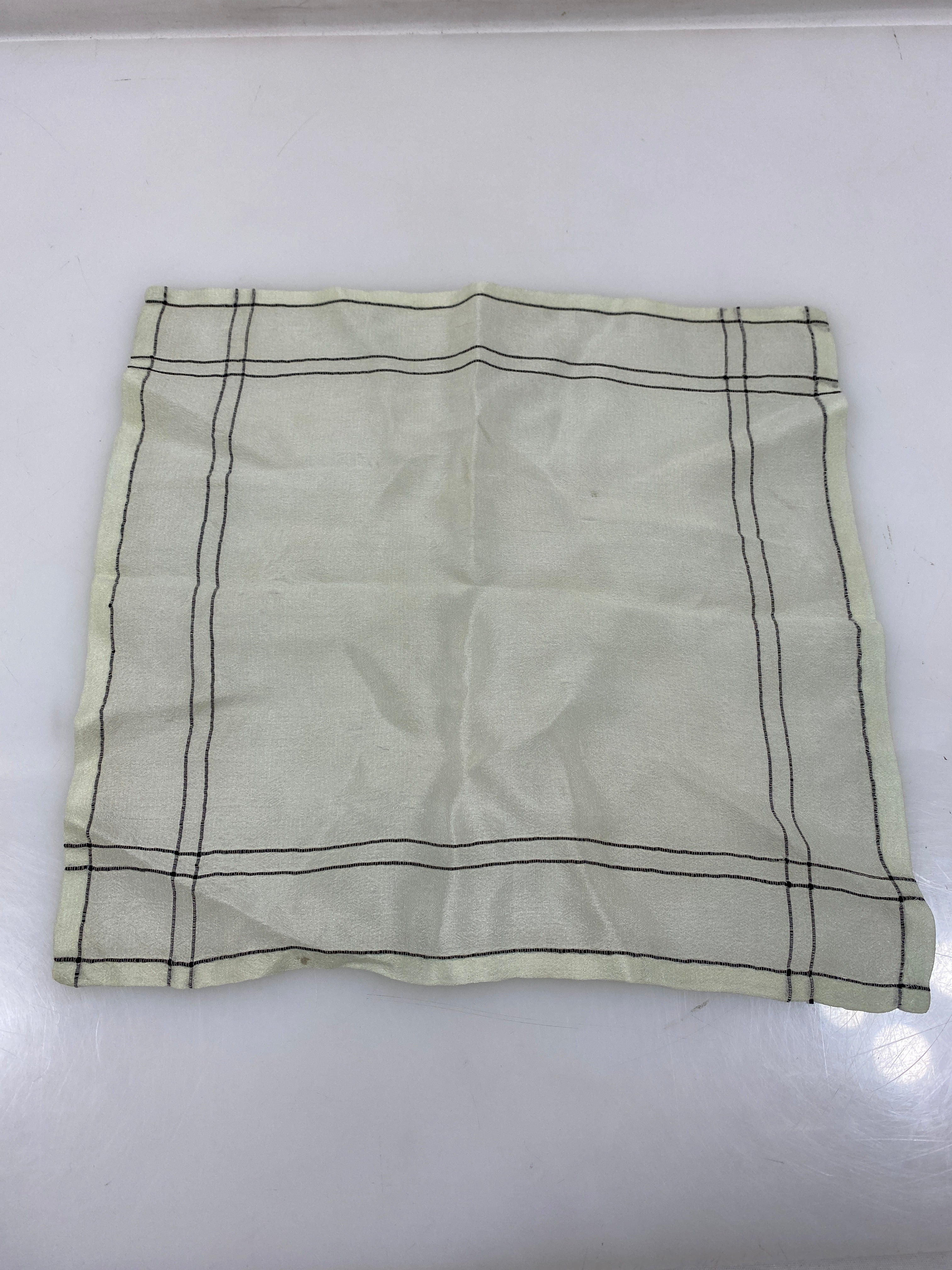 Vintage 1890s Light Blue Linen Handkerchief with Black Stripe Details